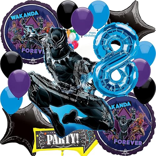 Miniatura 1 de Anagram Black Panther - Globos de cumpleaños con licencia, destinados a la colección temática Wakanda Forever, accesorio de fiesta, multicolor,