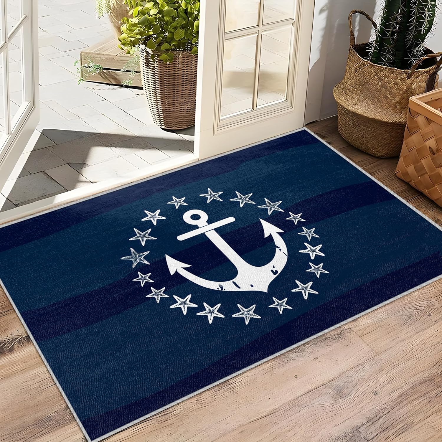Nautical Rugs 2x3-2x3 Rug - Nautical Rug - Anchor Navy Blue Area Rug - Sailing Coastal Sailor Rugs - Sea Ocean Marine Carpet - Home Decor