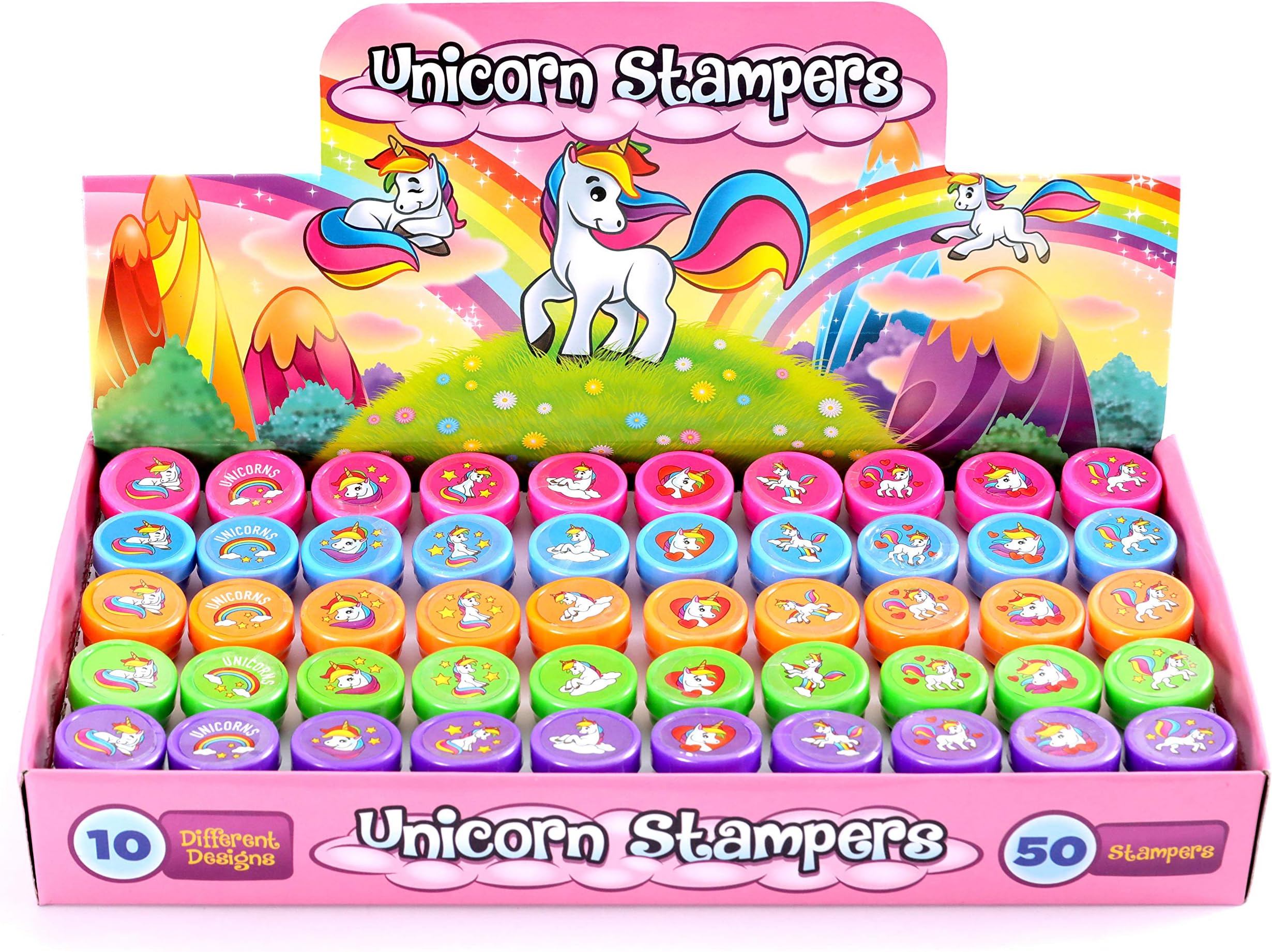 Giraffe ManufacturingUnicorn Stampers Party Favors for Kids - 50 Pack, Birthday Goodie Bag Fillers, Classroom Self Inking Stamps for Kids, Bulk Carnival Prizes - Halloween Goodies for Girls & Boys