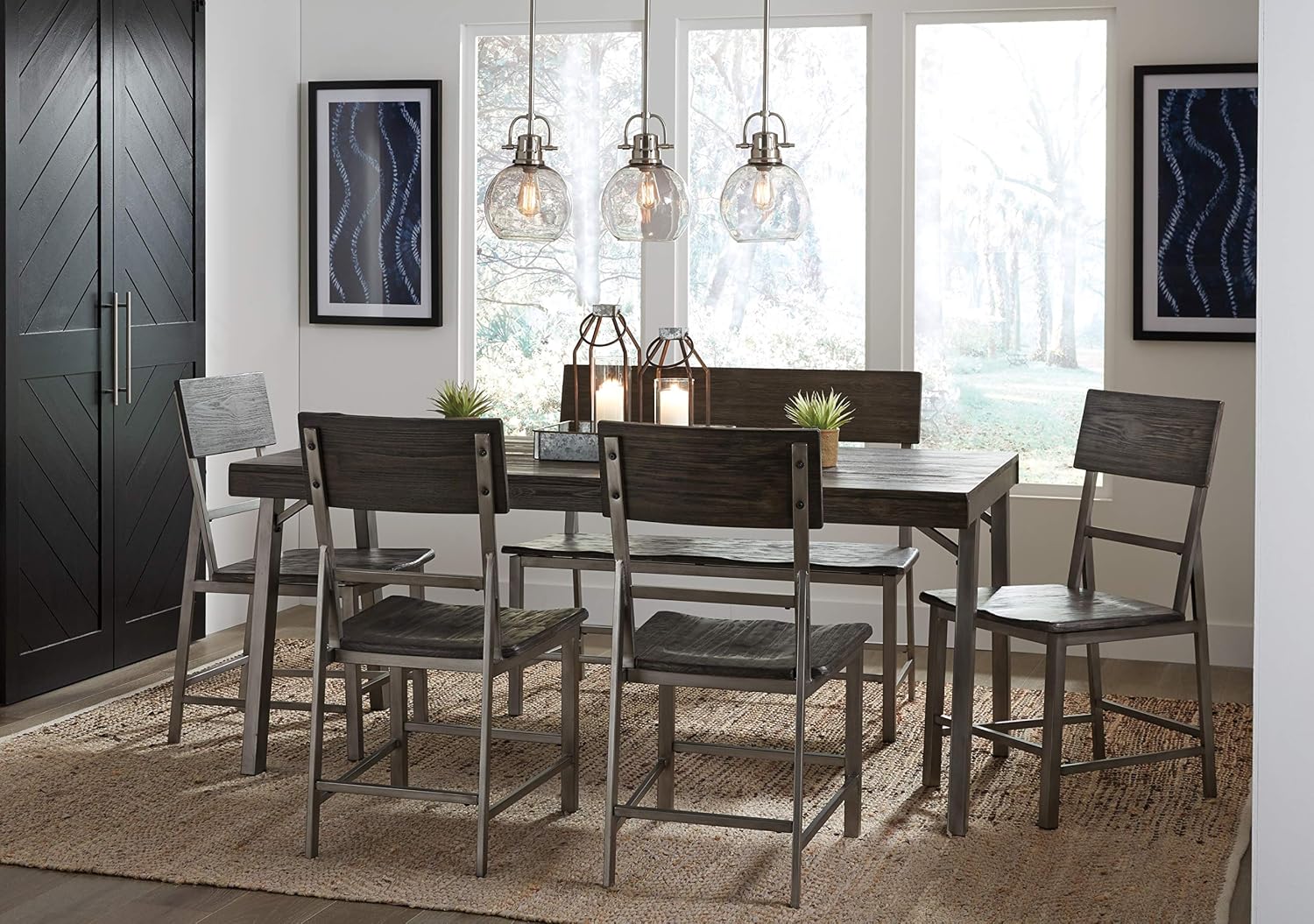 Signature Design by Ashley Diedrick Rustic Lantern 2 Count, Indoor and Outdoor, 19" & 17", Gray and Black
