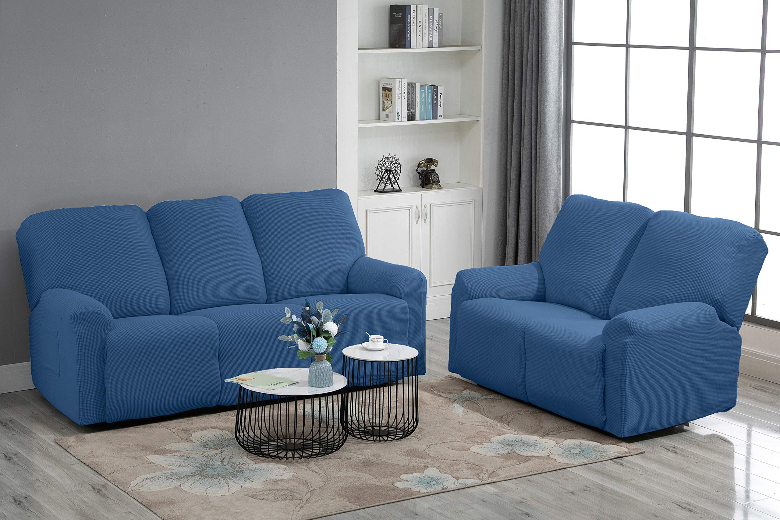 TIANSHU Coprisedili per poltrone a 2 posti, copridivano reclinabile jacquard per divano a 2 cuscini, fodera per mobili estensibile reclinabile per divano relax (blu denim)