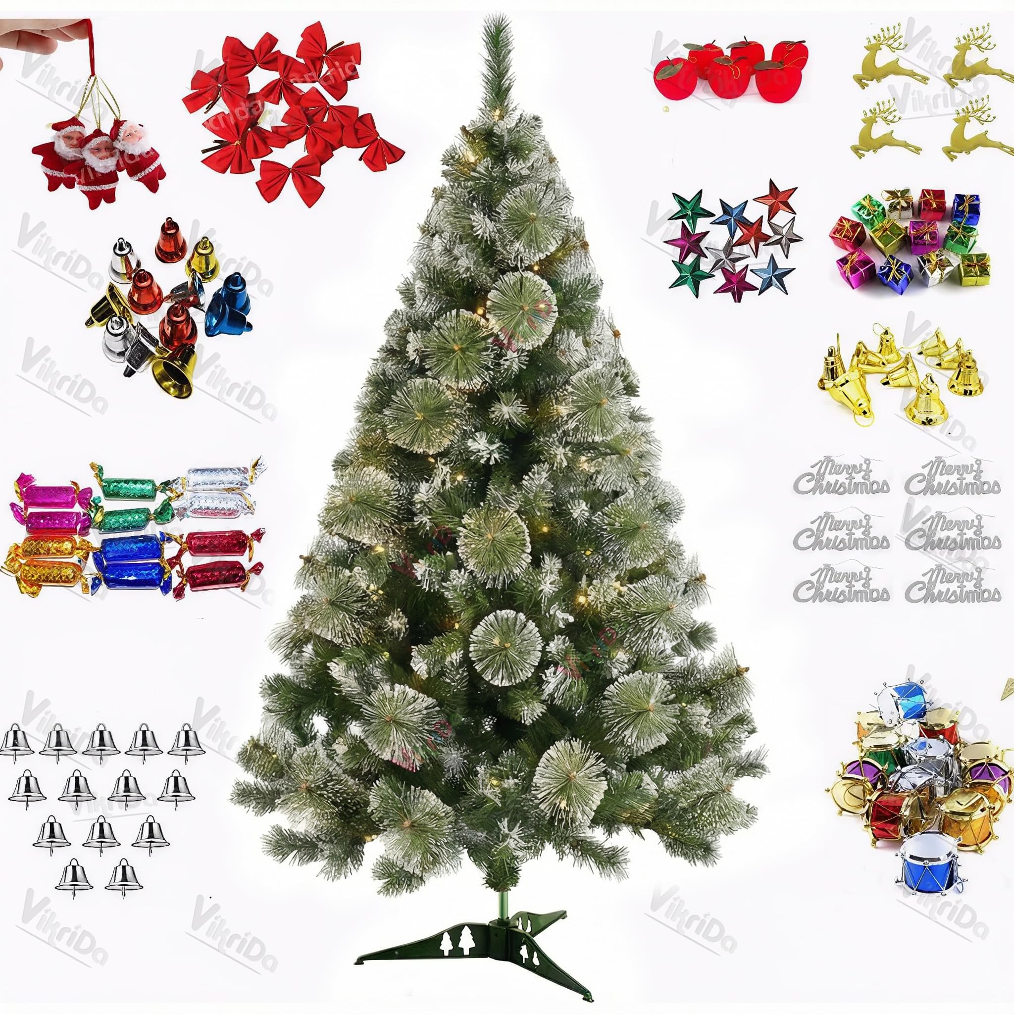VikriDA 3ft Snow Flocked Christmas Tree - 48 Ornaments -1