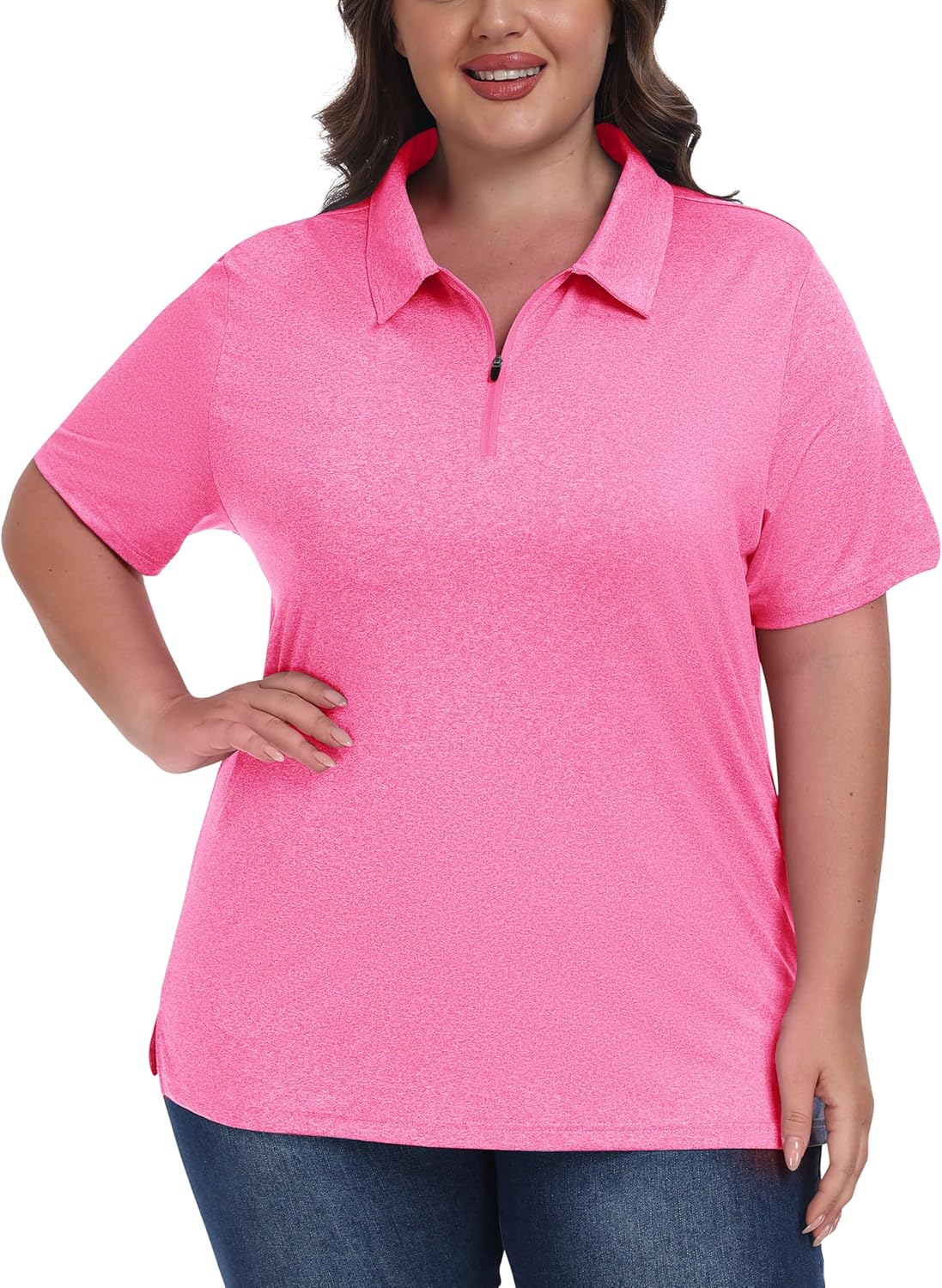 MoFiz Plus Size Golf Polo Shirts for Women Zip Up Short Sleeve Collared Tennis Workout Tops Sport Athletic Activewear XL-5XL - Image 2