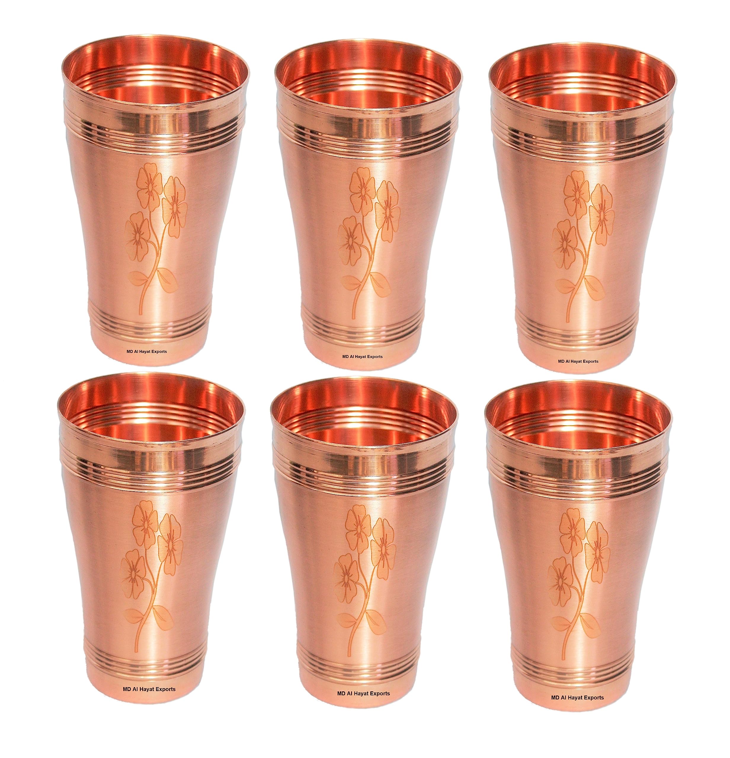 Copper Glass Printed Design Pure Copper Glass, Drinkware Set, Capacity 400 ML Each, Set of 6 Pieces By MD Al Hayat Exports