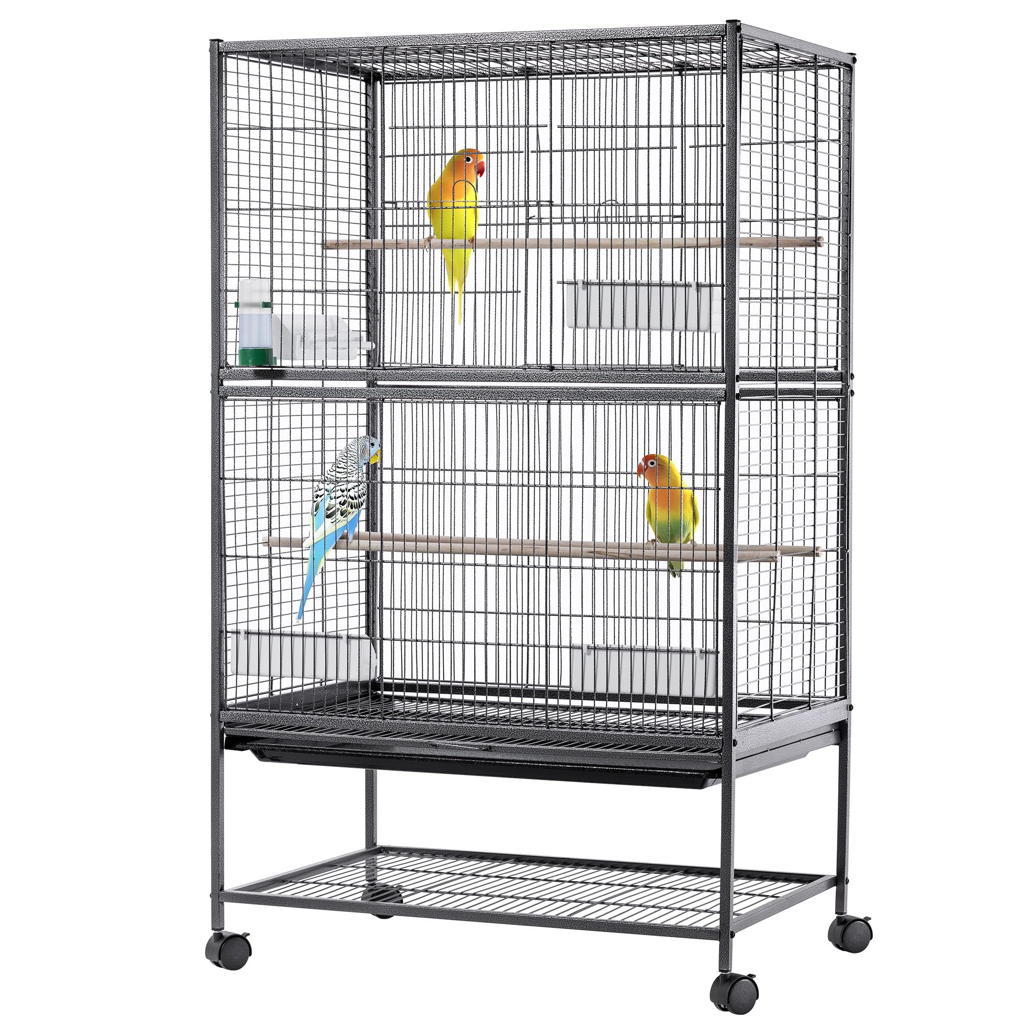 KADAX Pajarera de 79 x 52 x 133 cm, jaula para pájaros con ruedas, con perchas, comederos y dispensadores de agua, comedero de metal, jaula para periquitos, jaula para loros