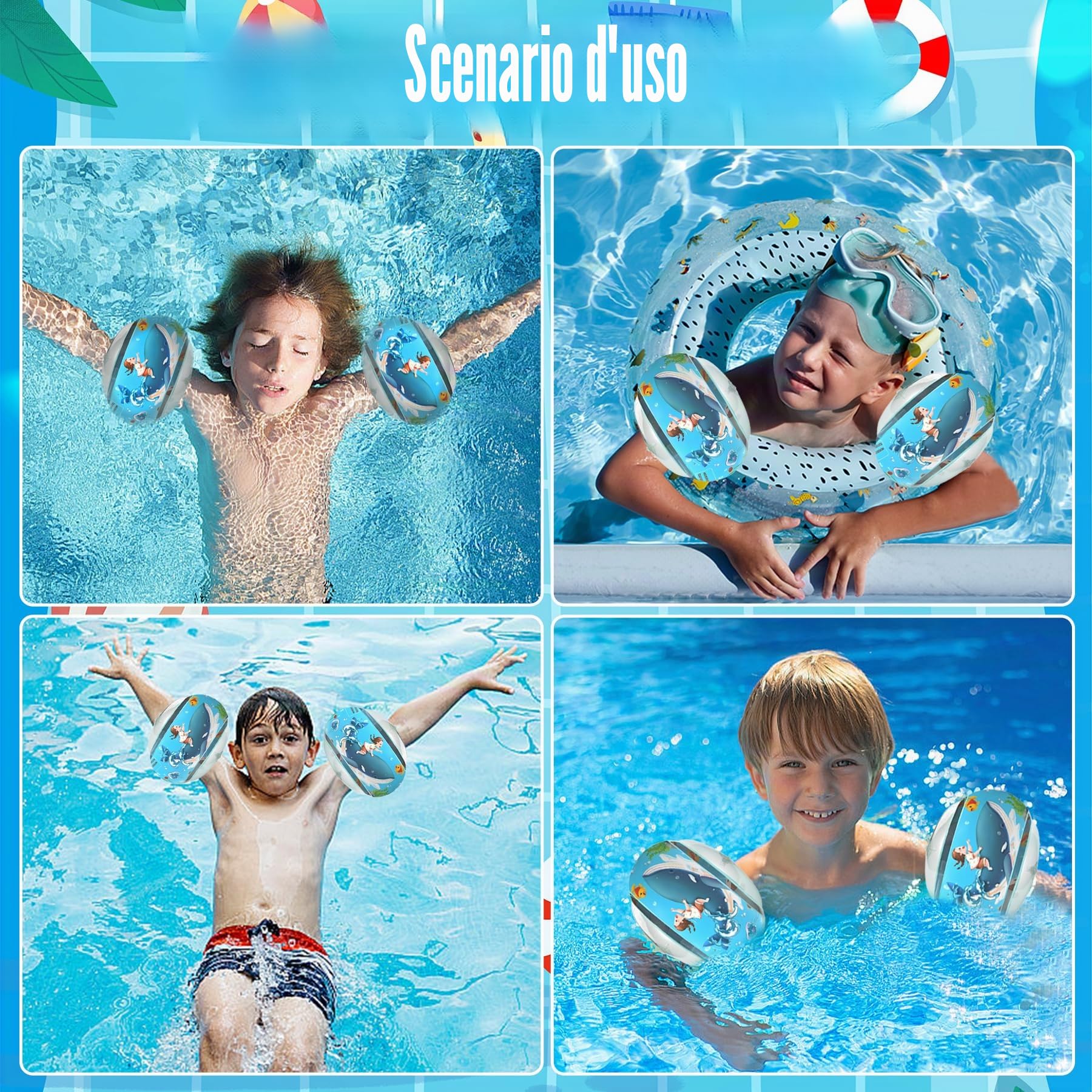 Braccioli Gonfiabili Bambini 1-14 Anni - Confortevoli e Sicuri -Swimming Arm Bands Con 3 Nucleo Airbag Indipendent per Principianti da un Anno Braccioli Rotondi Bambini (Ragazze e/Ragazzi)