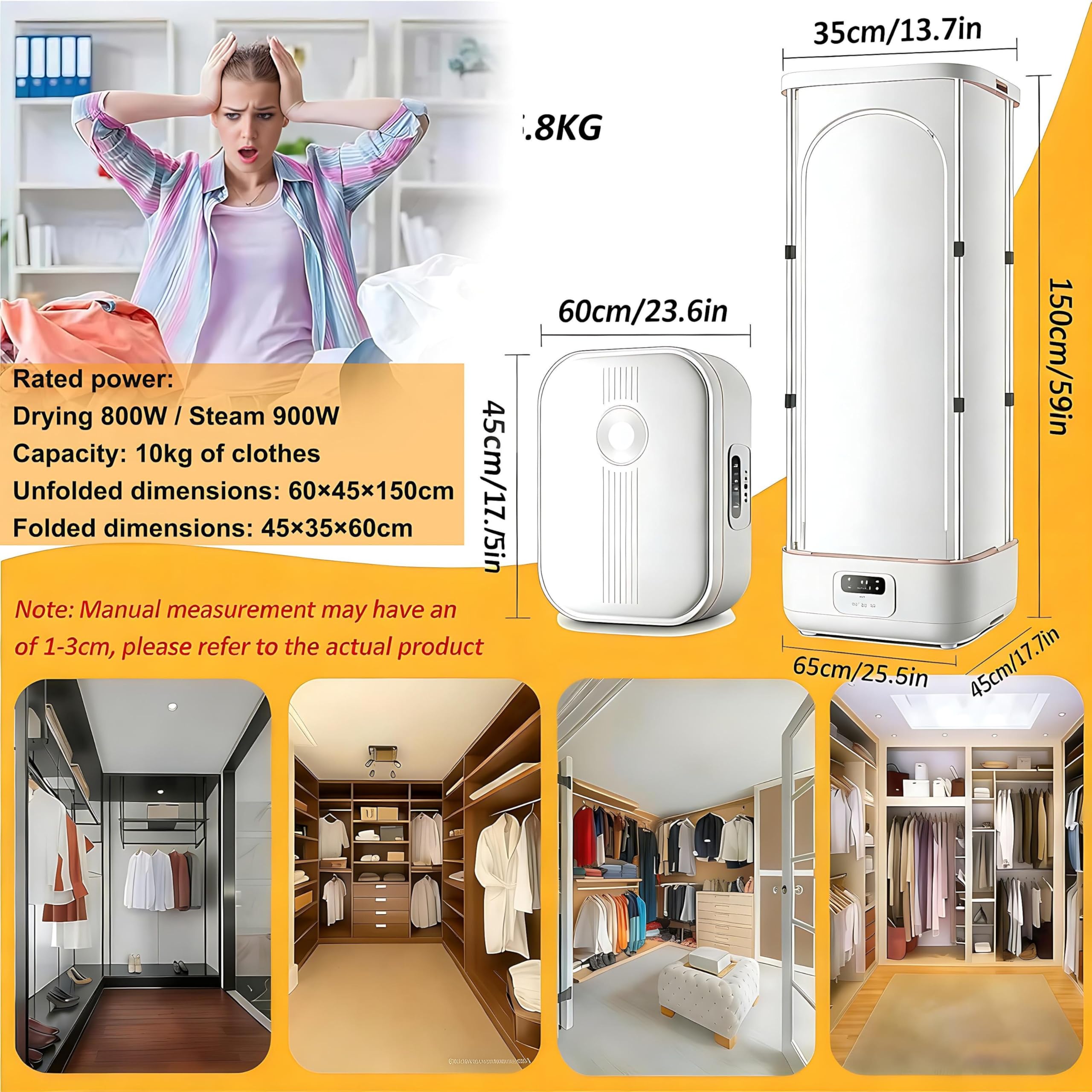 Macchina da Stiro e Piegatrice Automatica a Vapore: Asciugatrice e Vaporiera Portatile con Asta Estensibile Pieghevole (150-60cm), Telecomando - per Casa, Dormitorio e Viaggio