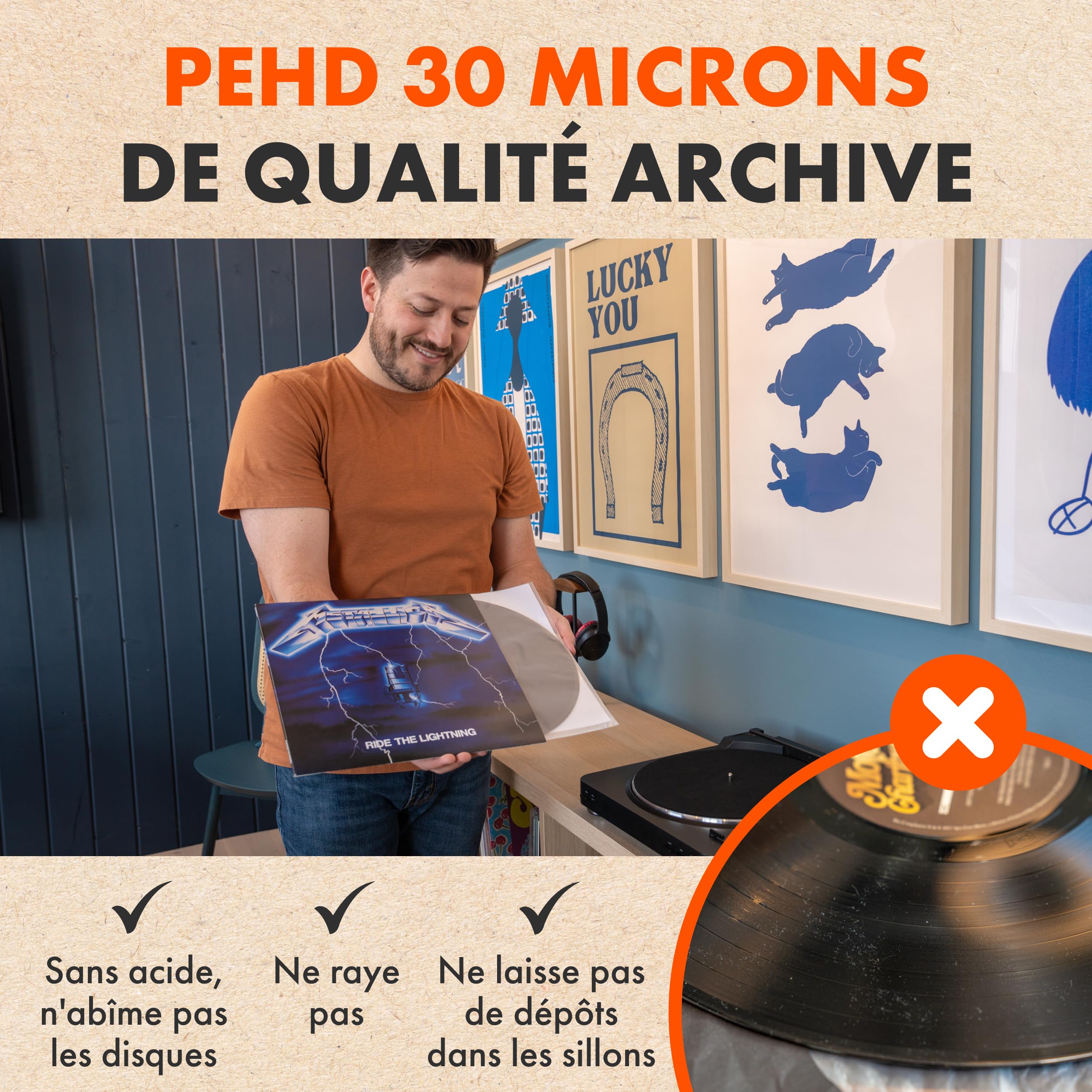 SPINCARE 100x Pochettes Protection Antistatique Intérieures Vinyle 33 Tours LP | Audiophile 33t 12" Qualité D'archivage Triple Couche Pochette | pour Remplacer Les Poches en Papier Et en Carton