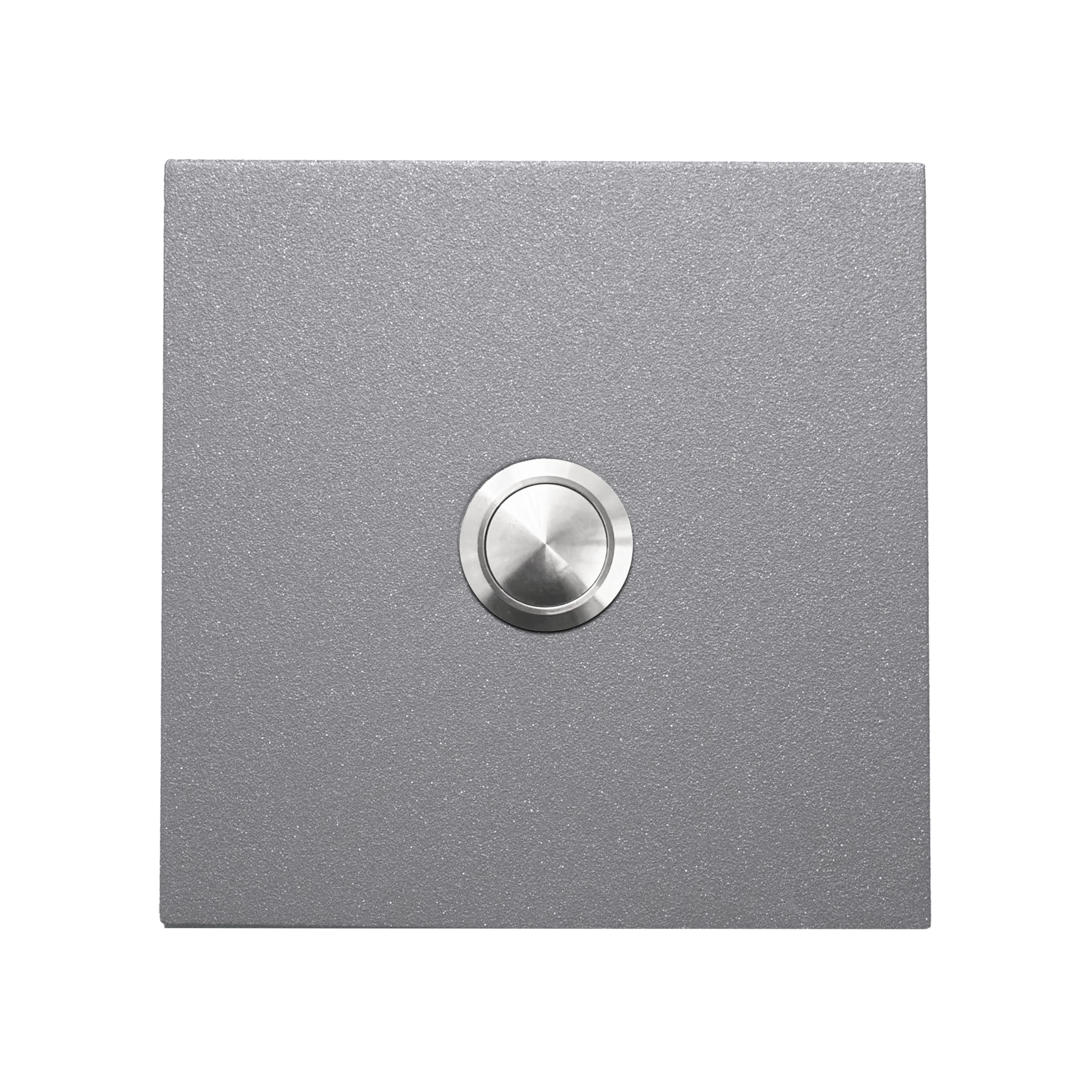 Timbre de puerta de aluminio gris prémium, con pulsador curvado, tamaño: 10 x 10 cm, RAL 9007, resistente a los rayos UV y a la intemperie, con revestimiento de polvo