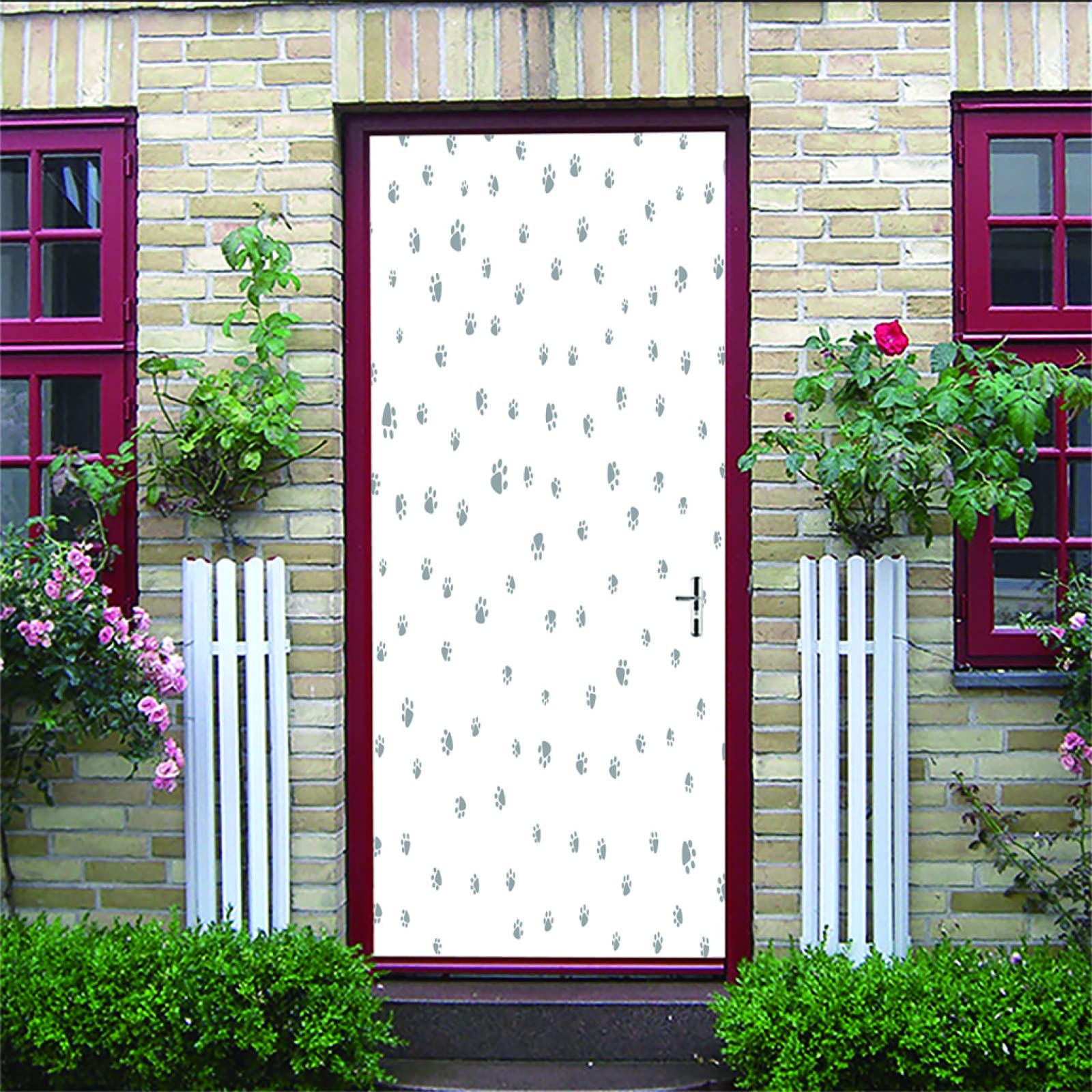 Kodaqo 3D Door Mural Art Sticker DIY Peel and Stick Self -Adhesive Waterproof Removable Vinyl Door Decal Wallpaper White, paw Prints, Art 32.6 X 80.3 inch for Interior Doors Home Improvement