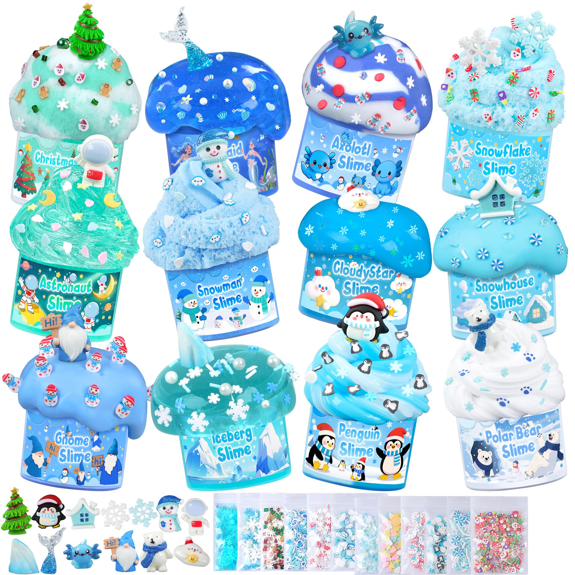 12 Pack Slimes, Blue Slime Kit, Different Butter Slimes Cloud Slimes Fluffy DIY Kit for Girls and Boys, Slime Party Favors Goodie Bag Stuffers, 4 5 6