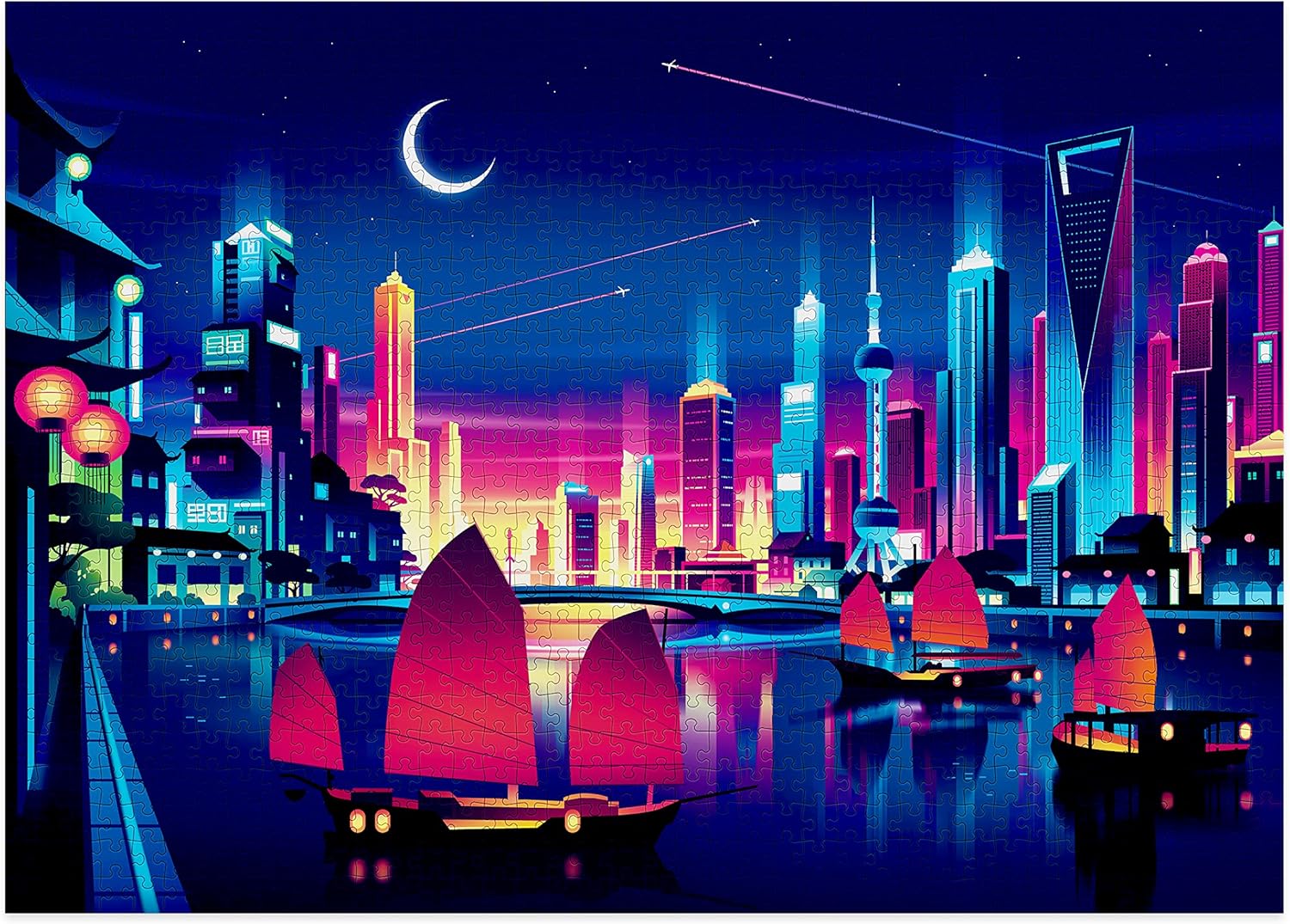 Cloudberries Skyline Puzzle, Hard 1000 Piece Jigsaw Puzzles for Adults with Cool Neon Colours, Difficult Puzzles, City Puzzles for Adults 1000