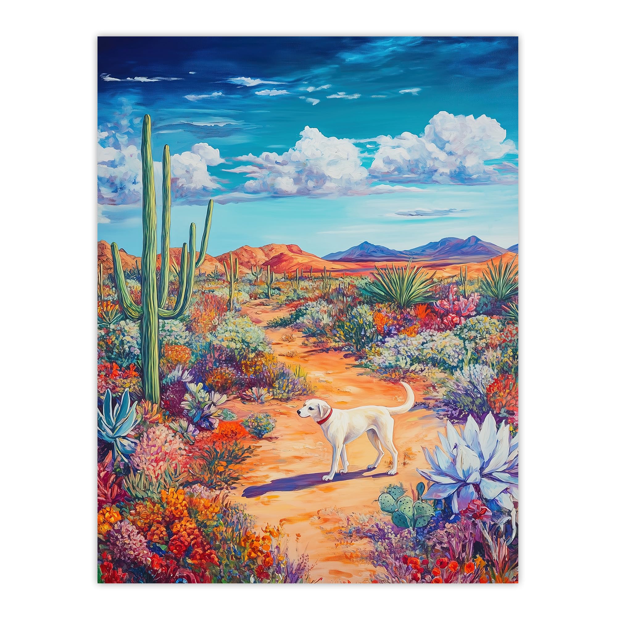 Artery8 White Labrador in Blooming Cacti Oasis Dog Lover Living Room Large Wall Art Poster Print Thick Paper 18X24 Inch