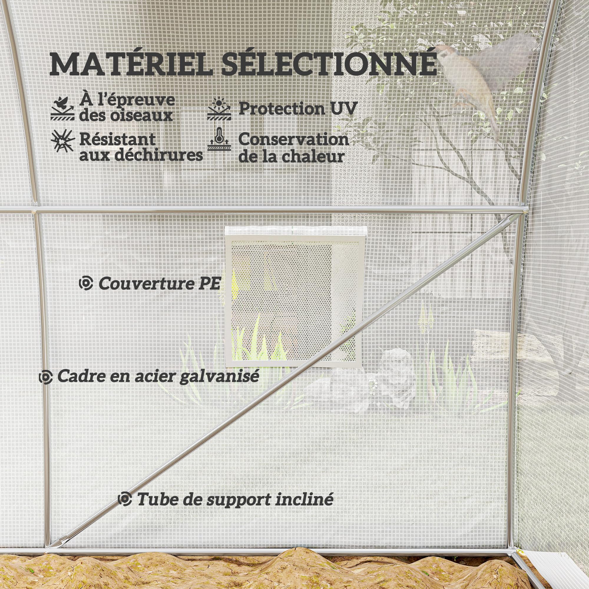 Outsunny Serre de Jardin Tunnel 13,5 m² 4,5L x 3l x 2H m - 6 fenêtres, Porte zippée Enroulable - châssis Tubulaire Acier galvanisé, bâche PE Haute densité Blanc