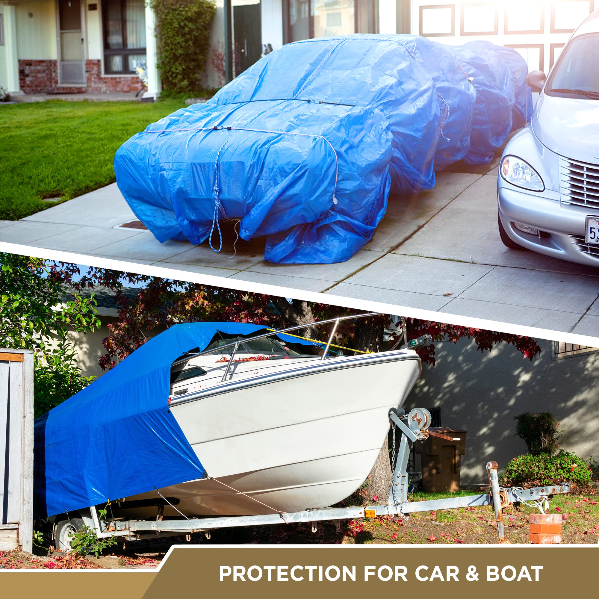 ATERET Multi-Purpose Blue Tarp Cover I Waterproof, 5-Mil Thick Plastic Poly with Grommets Eyes
