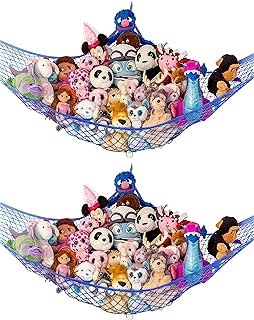 Lilly's Love Stuffed Animal Net Hammock for Plushie Toys - Large 2 Pack | Corner Hanging Storage for Organizing your Teddy and Stuffy Collection | Easy to Hang w/Included Anchors & Hooks (Sky Blue)