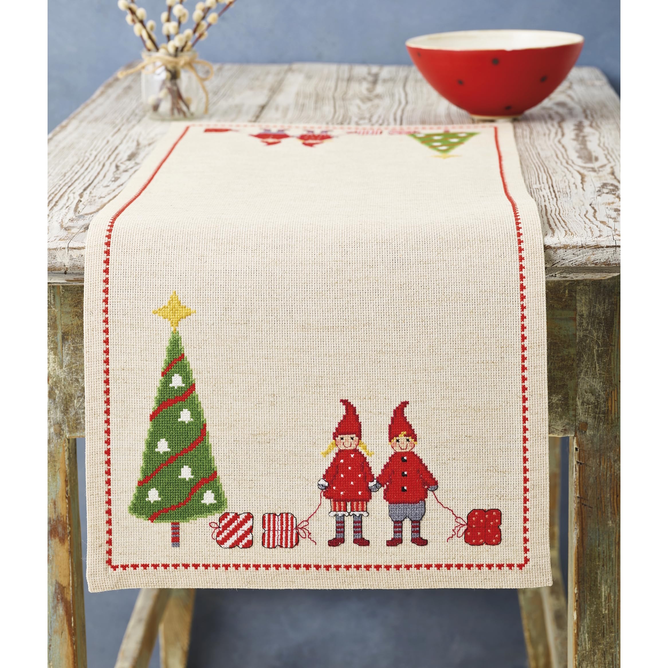 Permin Counted Cross Stitch Kit - Girl and Boy with Tree Runner