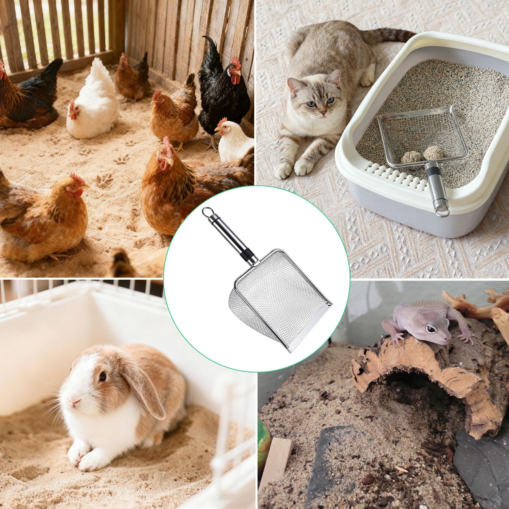 2-Pack Stainless Steel Cat Litter Scoop, 3.8mm Fine Mesh & 5mm Metal Scooper, 5.5-Inch Wide Deep Shovel, Long Handle, Rustproof Cat Poop Scooper for Clumping Litter, Multi-Pet & Beach Sand - image 4