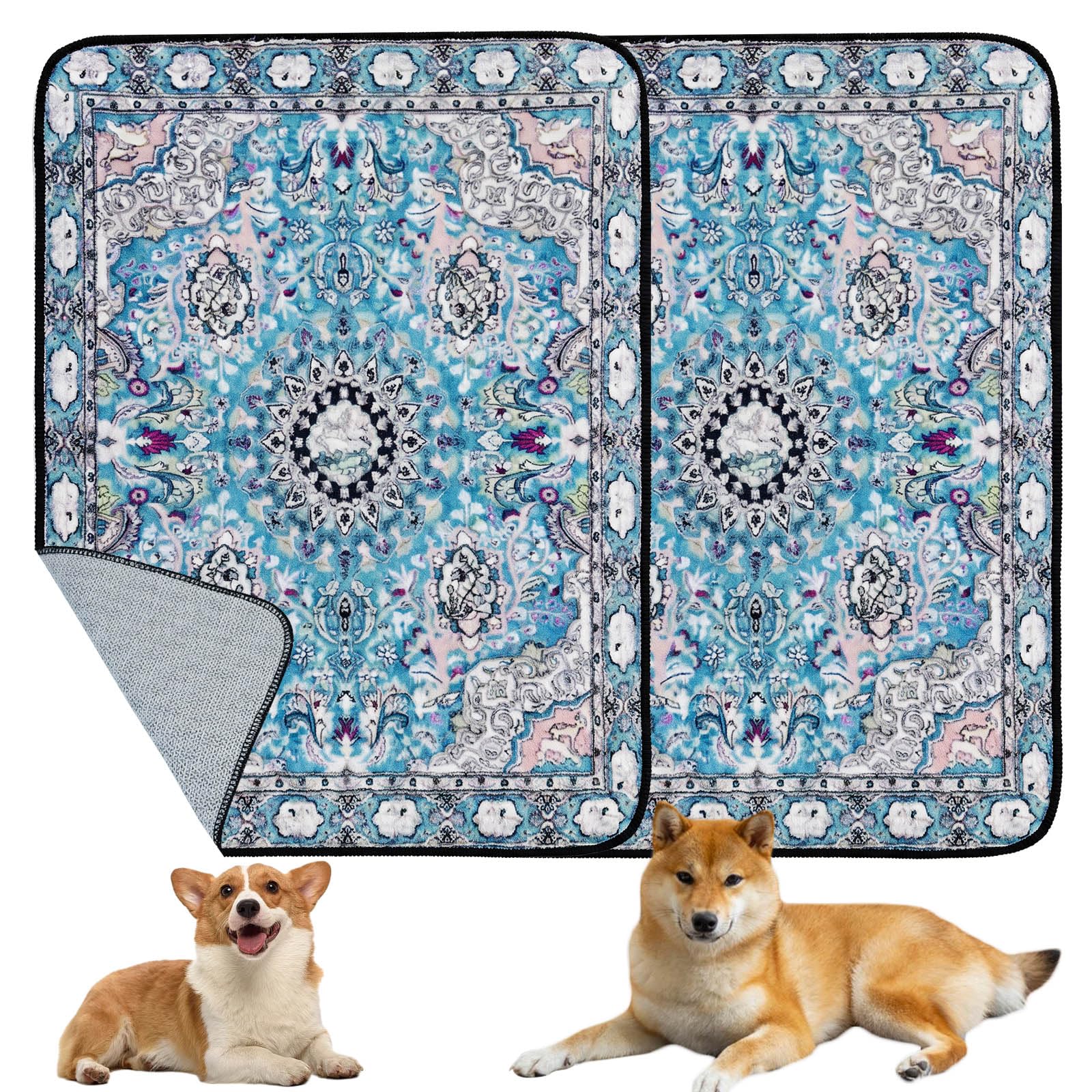 Washable Puppy Pads, 2 Pack 60x90cm Homeware Rugs, Bohemian Dog Rug for Bedroom Living Room, Absorbent Reusable Puppy Pads with Non-Slip Bottom for Potty Training, Couch, Bed, and Crate, Vintage Rug — image 1