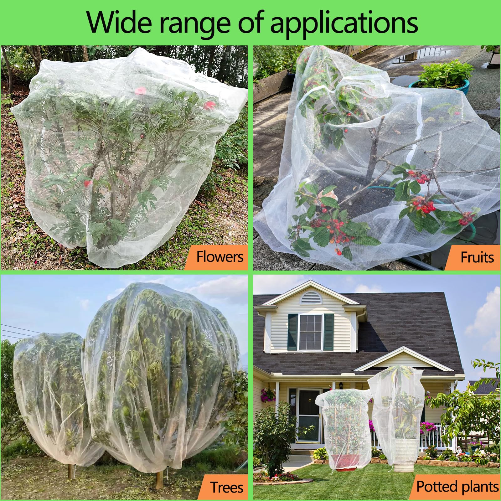 Rete per Alberi da Frutto, Borsa per Rete Protettiva 3x3m - Anti Uccelli e Insetti con Cordino e Cerniera Regolabile - Copertura Large Piante per Giardino/Esterni Maglia Fine