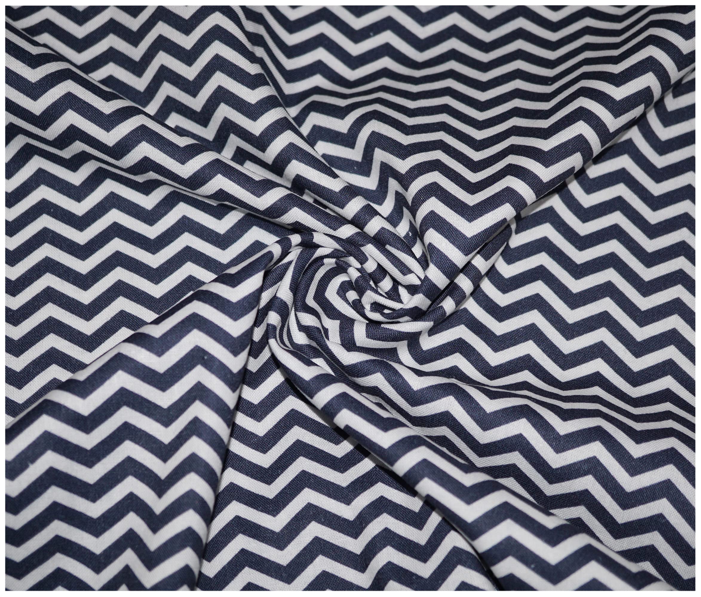 100% Cotton Chevron Zig Zag Poplin Fabric Sewing Arts & Crafts Dressmaking in 13 Colours (1 Metre (100 x 140cm), Navy)