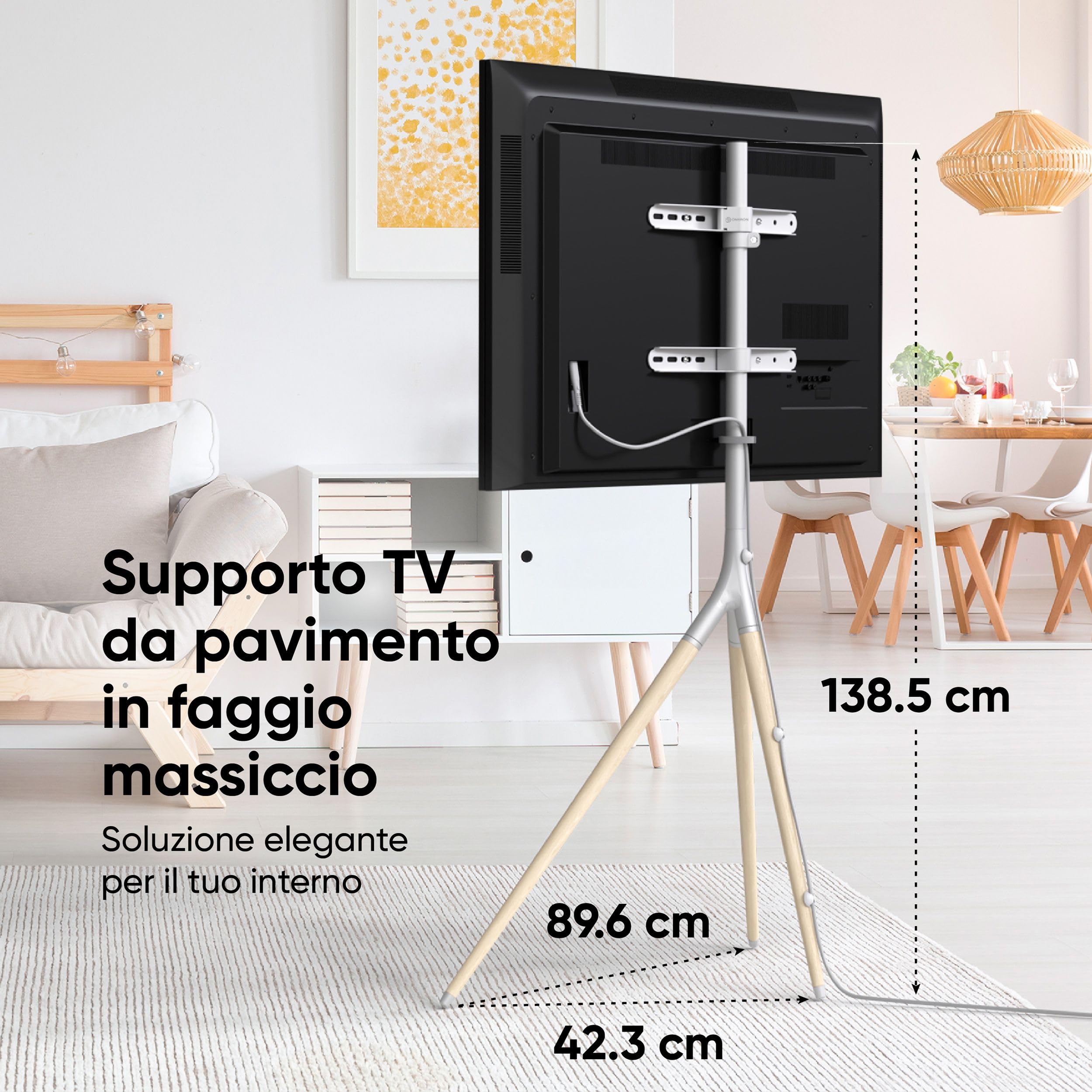 ONKRON Staffa TV Treppiede per televisori da 32"-65" LCD/LED/OLED/QLED/Plasma Supporto Monitor Girevole a 360° e Regolabile in Altezza Vesa max. 400x400 mm e Peso max. 35kg Bianco