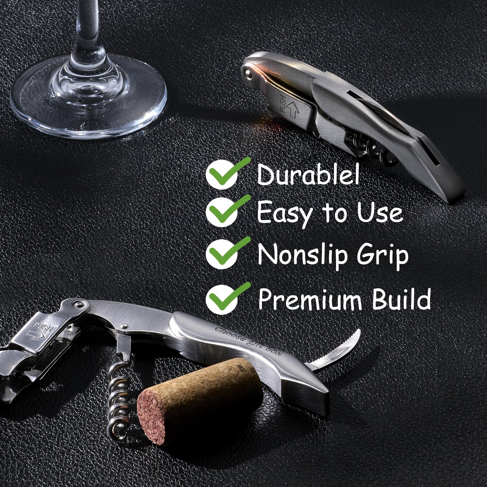 Fanery Sue Sacacorchos de Sommelier con Grabado Personalizado - Abridor de Vino 3 en 1 Acero Inoxidable, Incluye Cortaúltimos y Abrebotellas - Regalo para Camareros, Barmans y Uso Doméstico