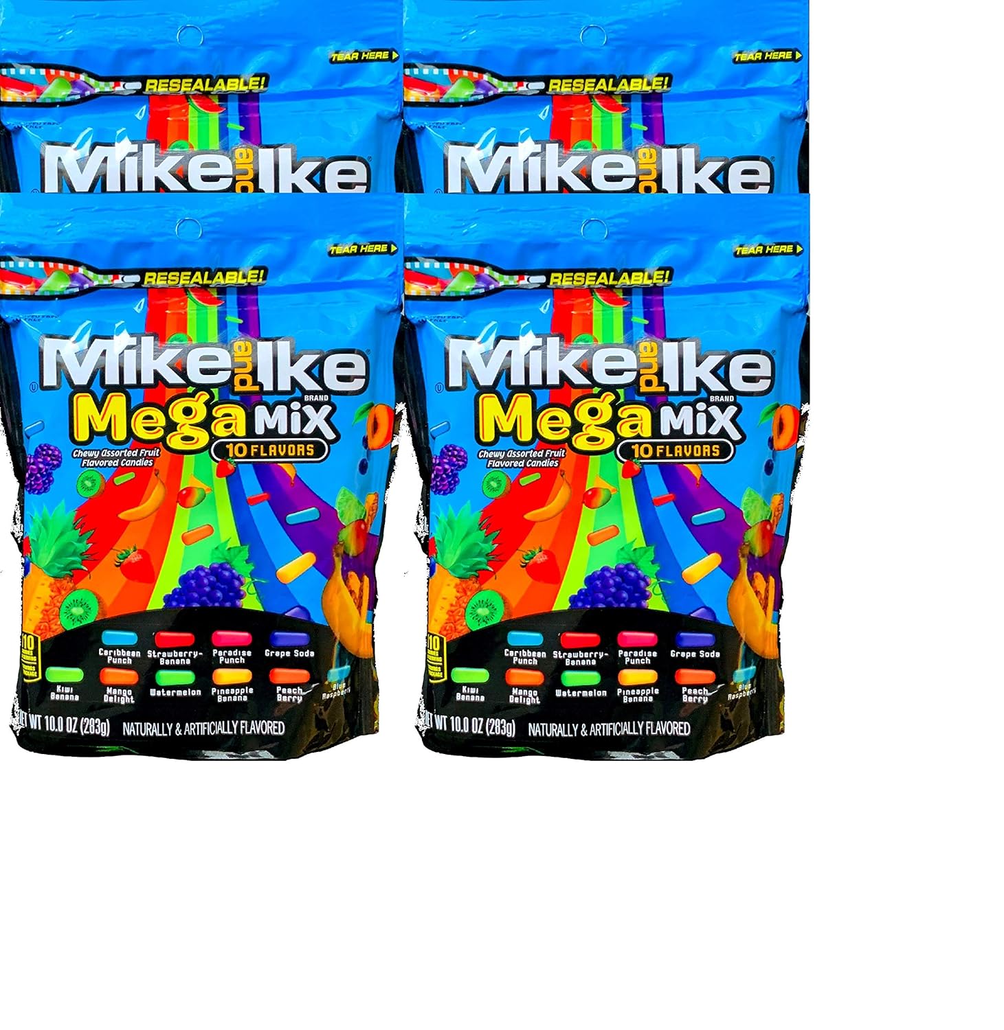 NEW Mike And Ike Original Fruits & 10 Flavor Mega Mix- 10 oz. Bags Full Of Sweet Fruity Treats (Mega Mix, 4)