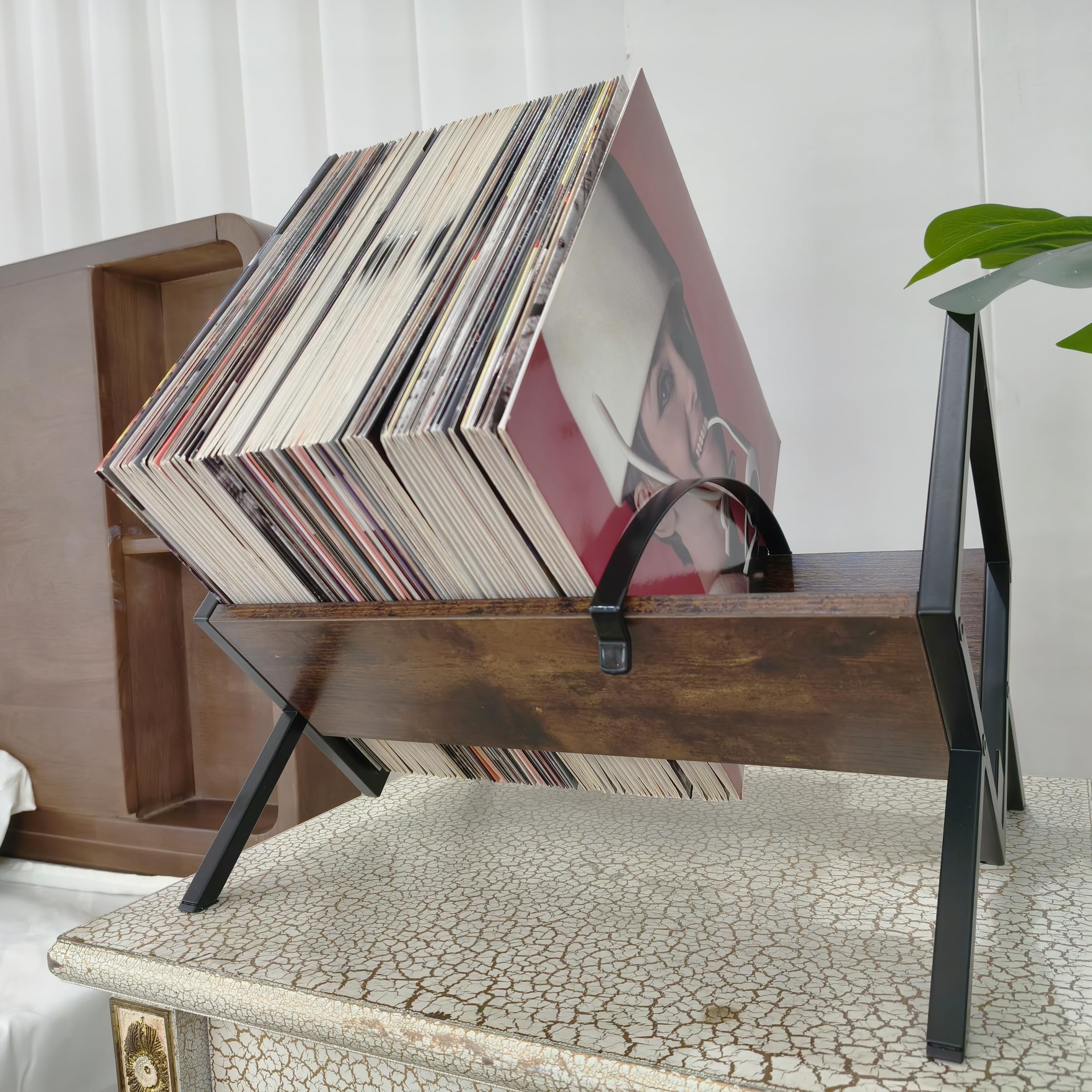 Contenitore per dischi in vinile, per 80-100 dischi in vinile, minimalista e retrò, organizer per dischi in vinile, CD, riviste, libri, documenti