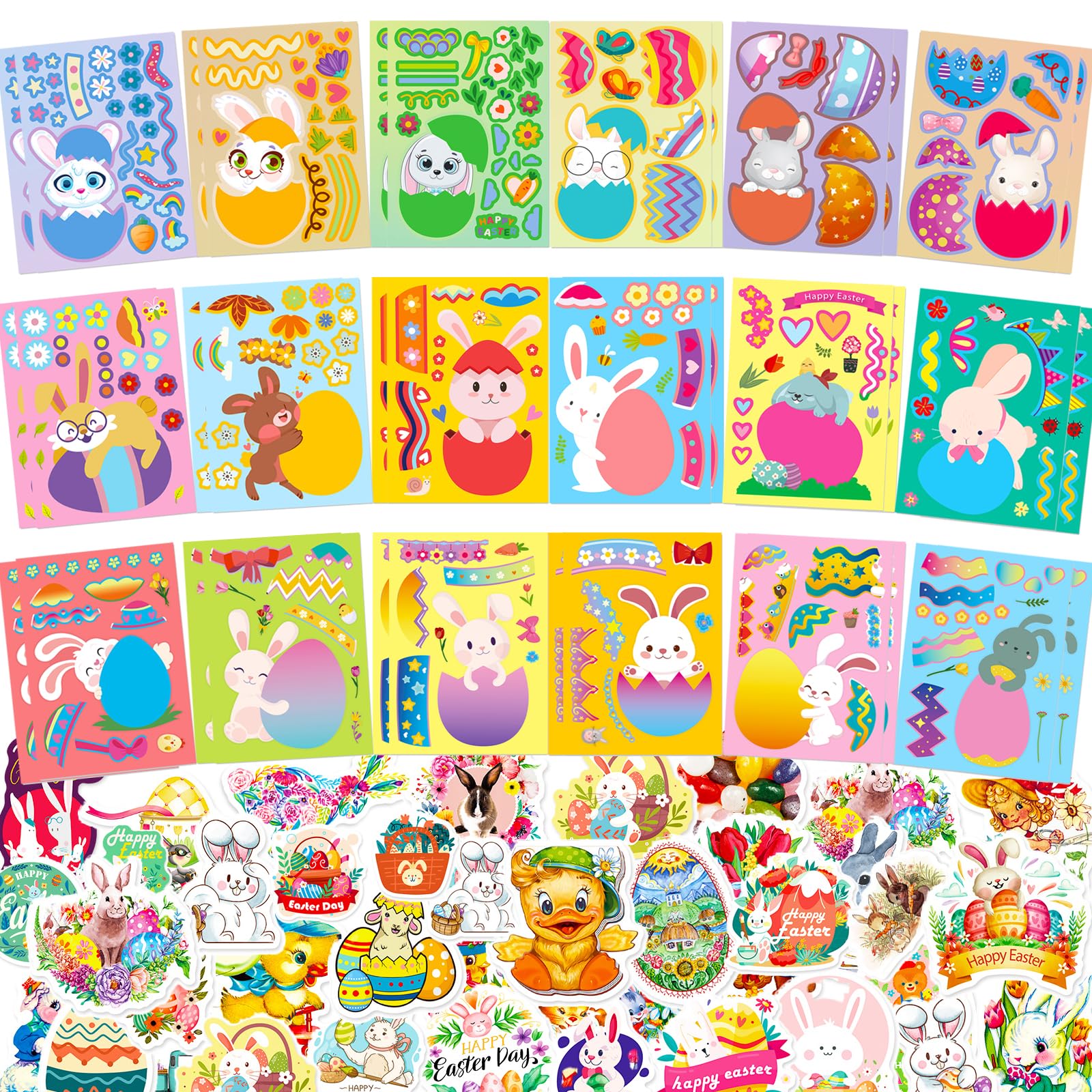 36 Sheets Easter Rabbit Make a Face Stickers+50 Themed Stickers