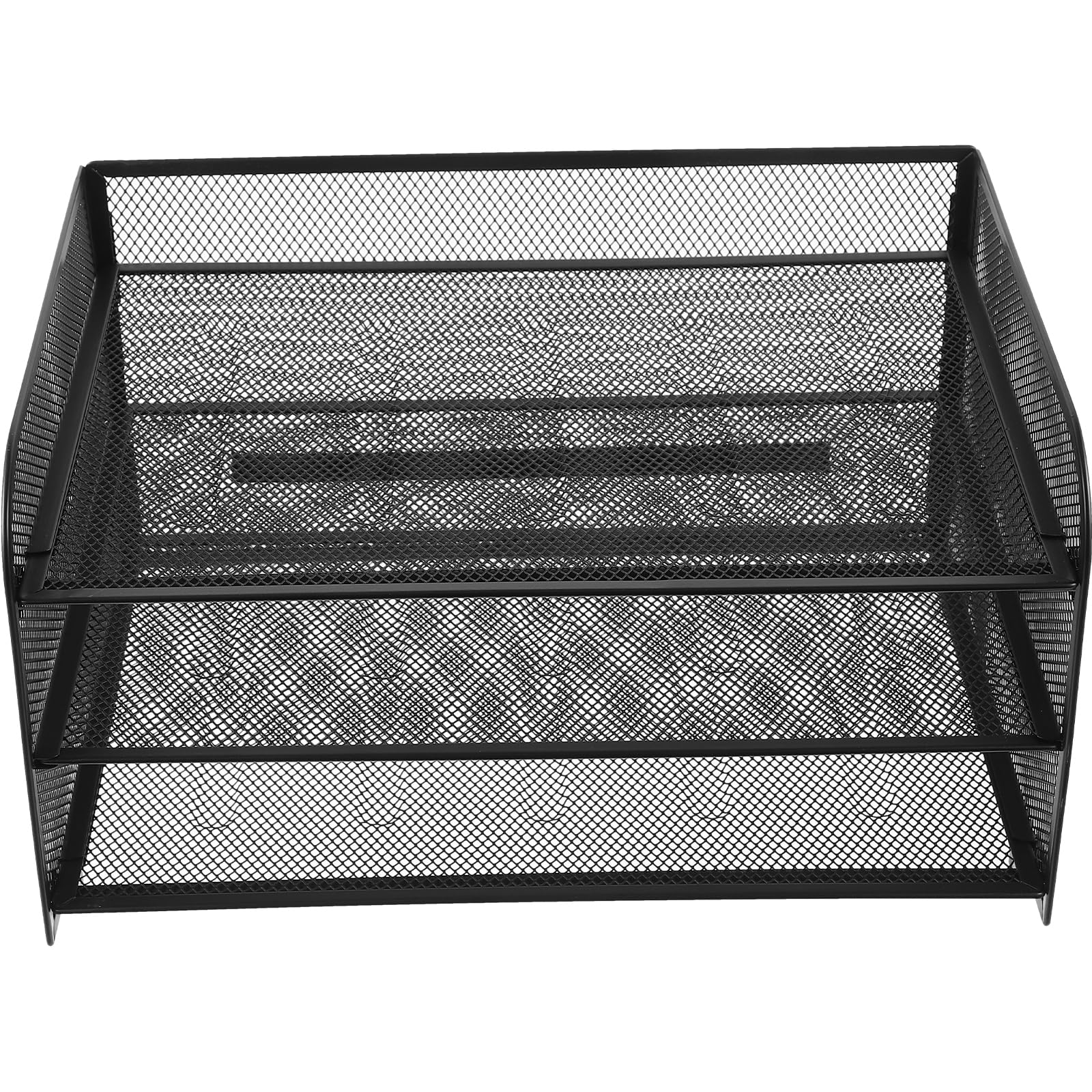 TEHAUX Organizer per documenti da scrivania a 3 ripiani in rete staccabile, in metallo, per ufficio, casa, scuola, classe, piano di lavoro, posta, raccoglitore, organizer nero, 32 x 23 x 17 cm