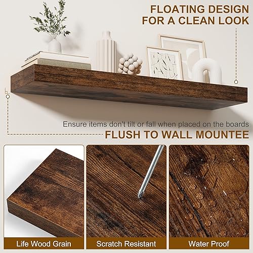 Miniatura 5 de Fun Memories - Estantes flotantes para pared, juego de 2 estantes flotantes de 20 pulgadas, estante colgante con soportes invisibles, estantes de