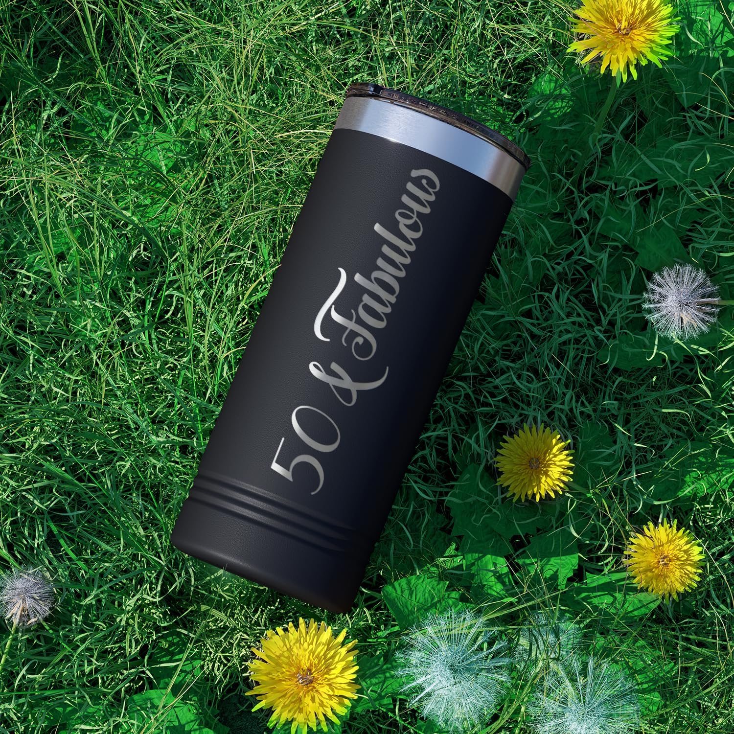 50 & Fabulous 22 oz Skinny Tumbler 50th Birthday Gifts For Women on Black Decorations Funny Present Vacuum Insulated Cup