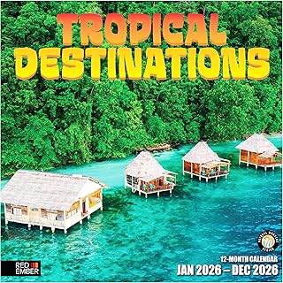 RED EMBER Tropical Destinations 2026 Wall Calendar 12 Month | 12" x 24" Open | Thick & Sturdy Paper | Holiday Gift | Nature Travel Calendar 2026