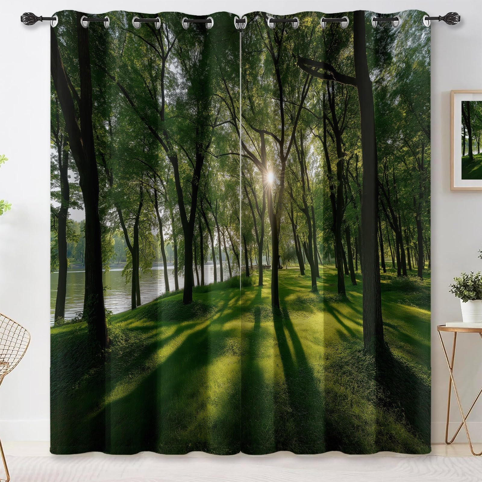 Rideau occultant paysage naturel et thermique en polyester à oeillets