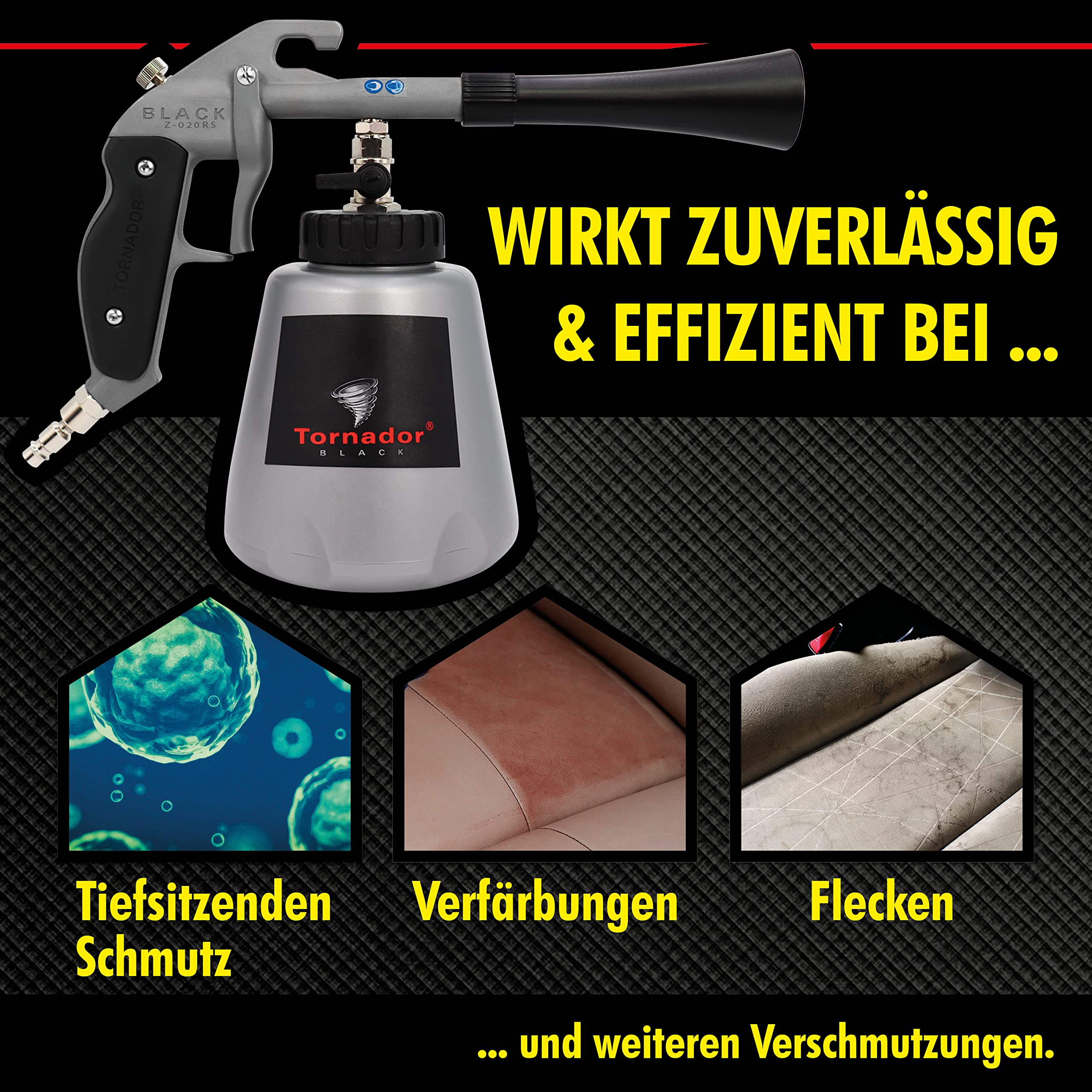 ABACUS Tornador® Black Z-020RS & Rotador® Adaptor inklusive Polsterreiniger & Textilreiniger 5L & Kunststoffreiniger & Lederreiniger 5L - gebrauchsfertiges Universalreinigungsset (7427.2)