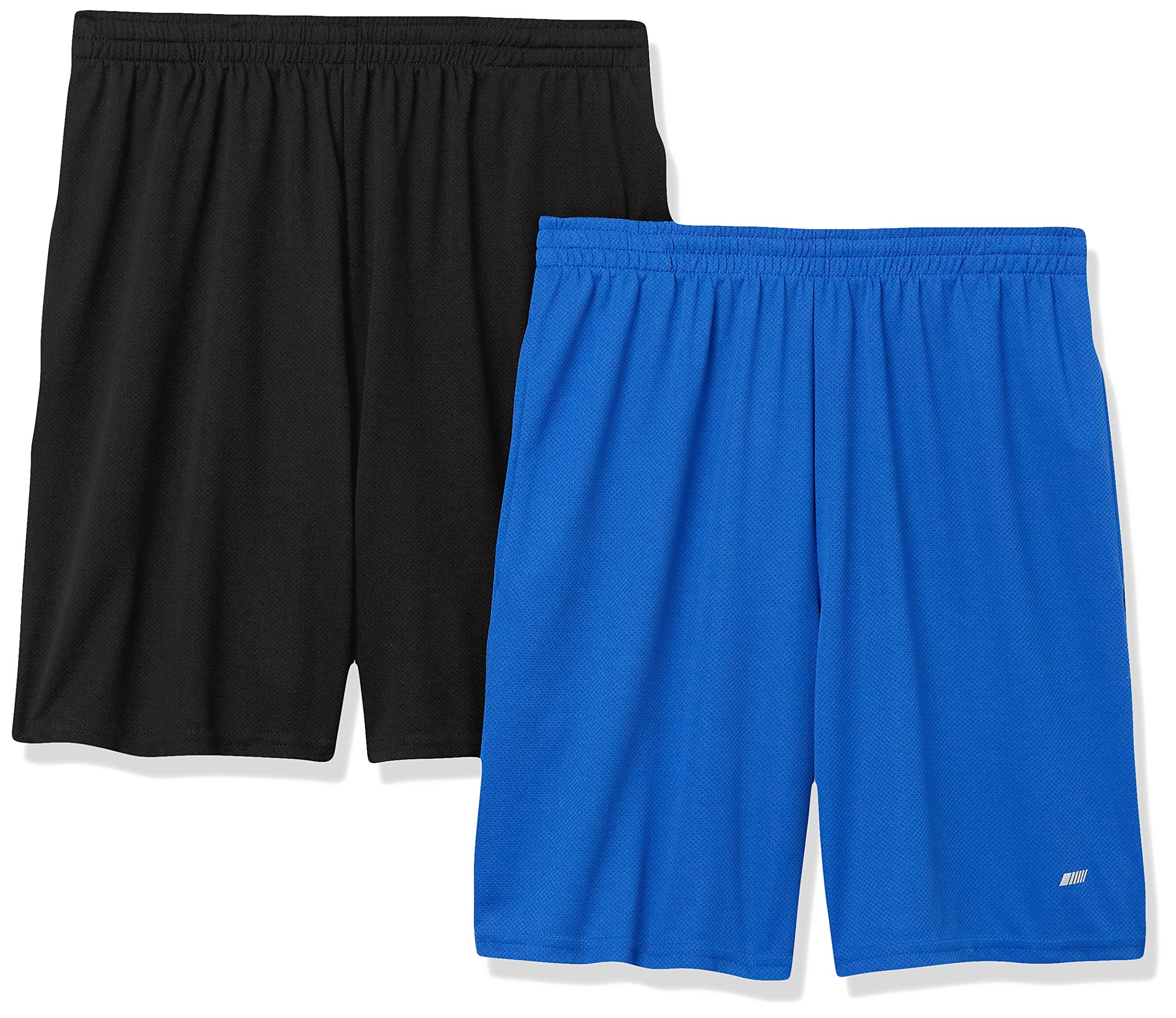 Amazon Essentials Men's Athletic Basketball Gym, Performance Tech Loose-Fit Training Shorts, Pack of 2, Black/Royal Blue, XL