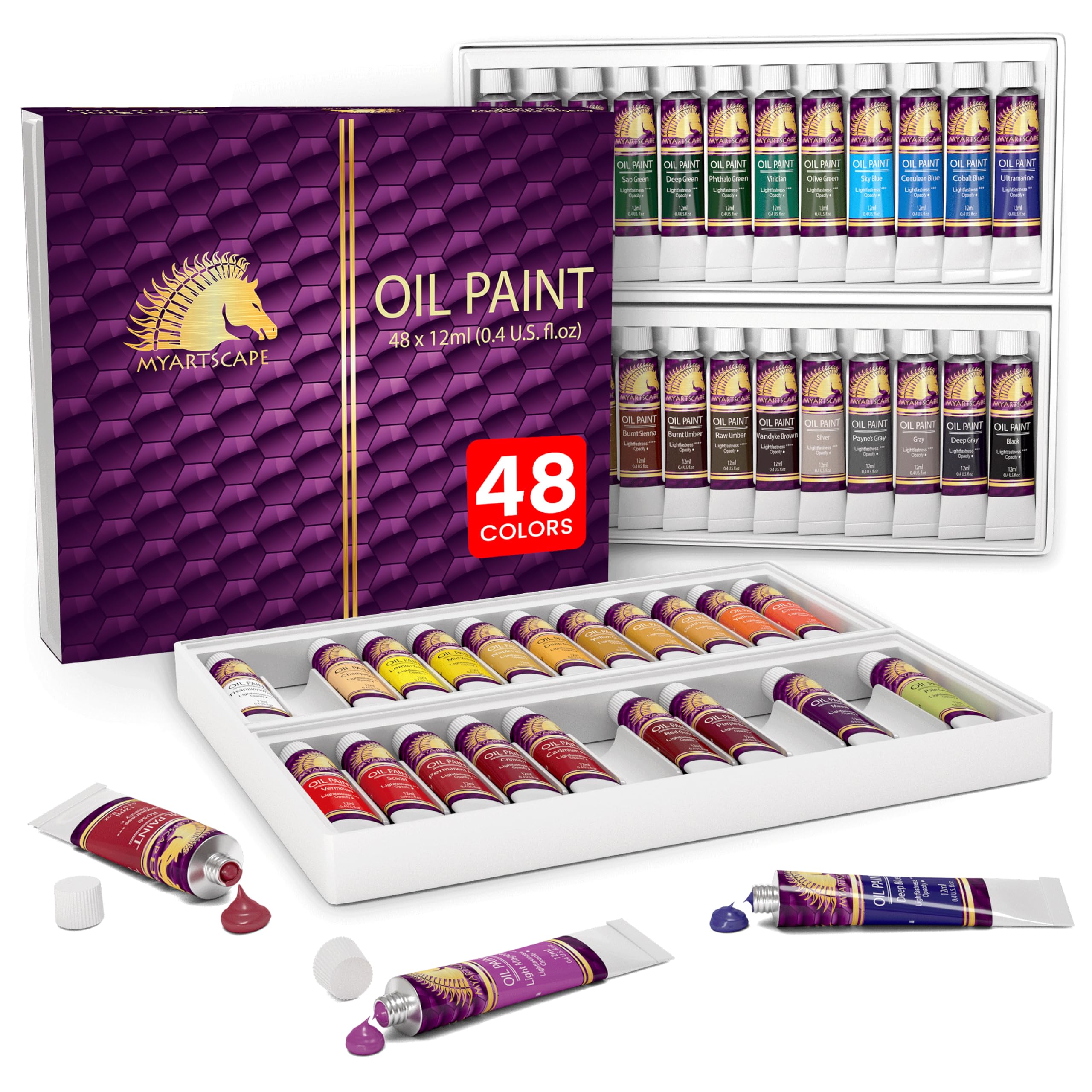 Oil Paint Set - 12ml x 48 Tubes - Artists' Quality Art Paints - Oil-Based Colour - Professional Painting Supplies by MyArtscape