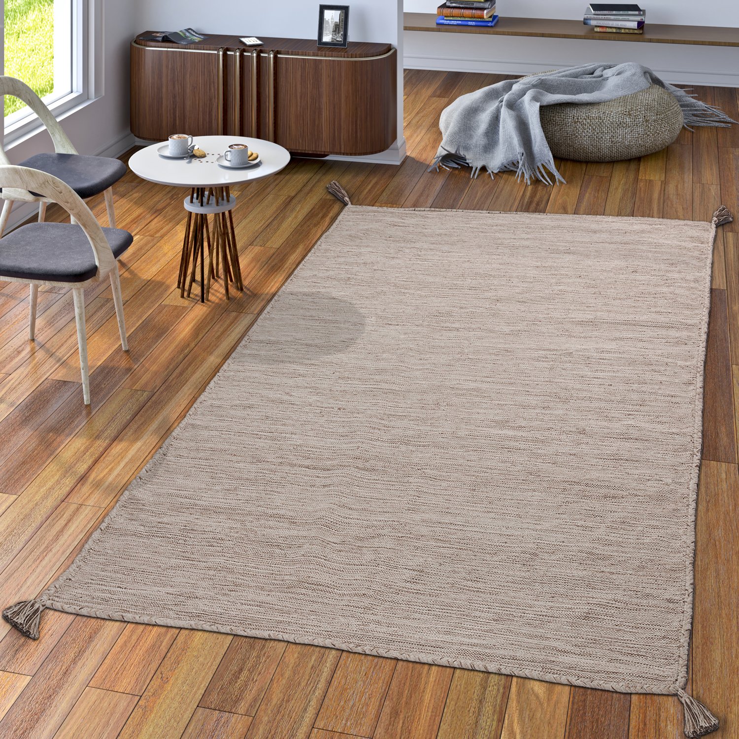 Dywan Sznurkowy Do Salonu Naturalny Dywan Tkany W Stylu Kilim Bawe³na Be¿owy, Rozmiar:240x340 cm