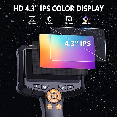 Miniatura 2 de Daxiongmao Boroscopio, cámara endoscopio de 4.3 pulgadas con luz, endoscopio impermeable IP67, cámara de inspección HD 1080, cámara de boroscopio