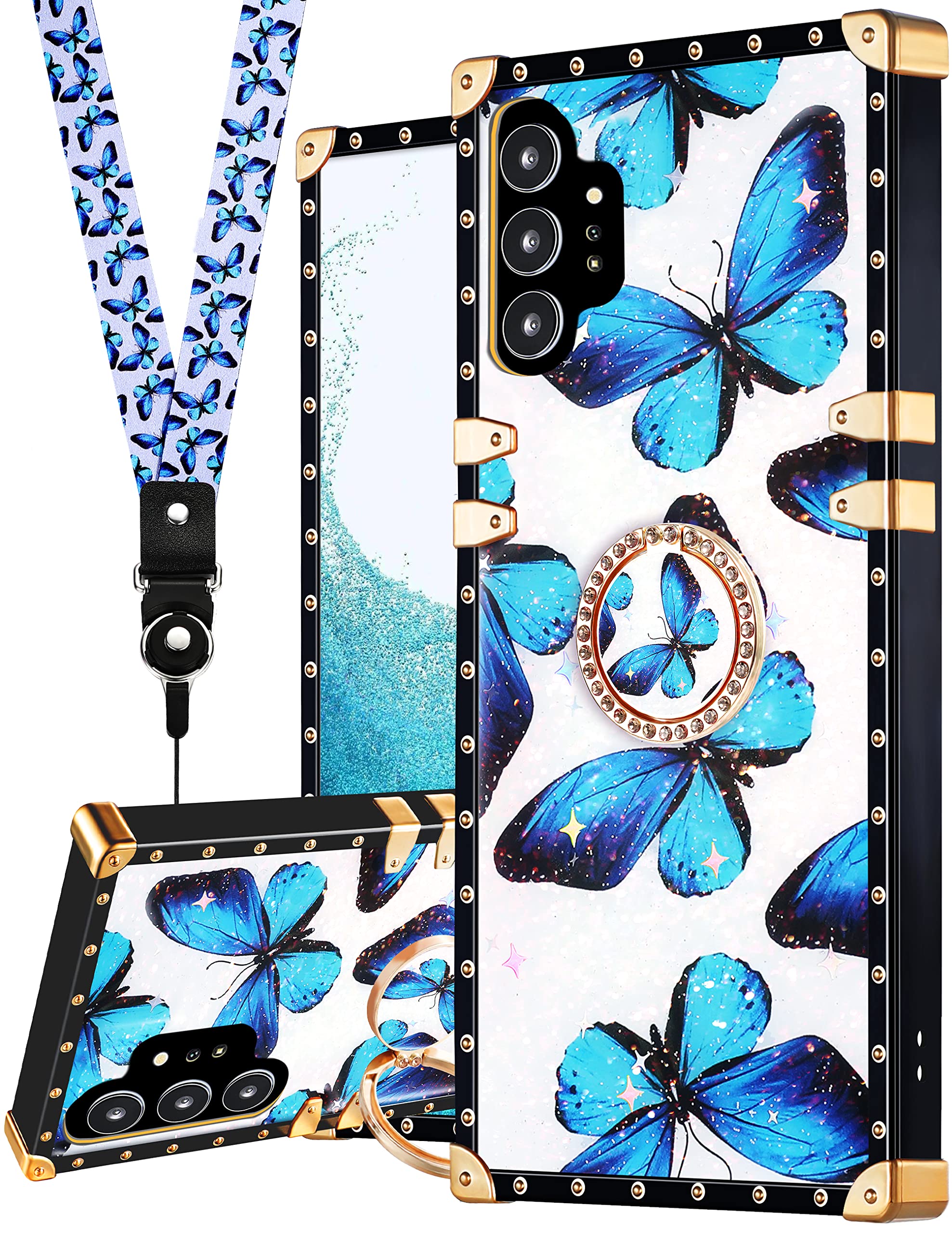 Photo 1 of 3 pack Loheckle for Samsung Galaxy Note 10 Plus Case for Women, Designer Square Cases for Galaxy Note 10 Plus Case with Ring Stand Holder and Lanyard, Stylish Butterfly Luxury Cover for Note 10 Plus 6.8'' Samsung Galaxy Note 10 Plus Butterfly