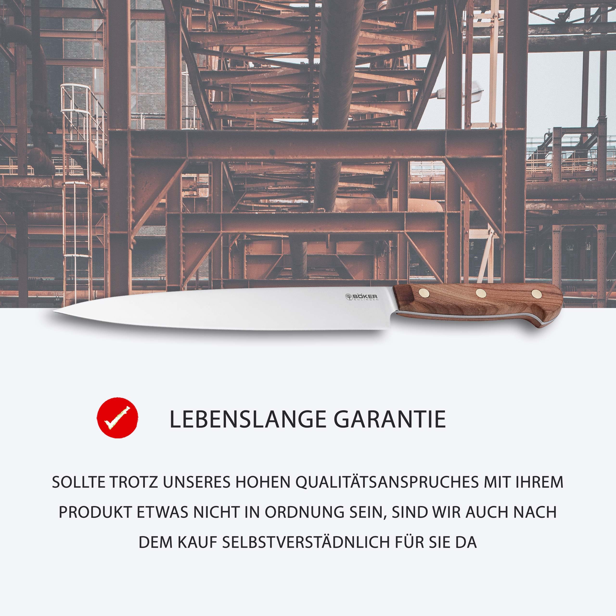 BÖKER SOLINGEN® Cottage-Craft -handgemachtes Fleischmesser mit Holzgriff - extra scharfes Schinkenmesser mit Holzgriff - in edler Geschenkbox, 32.8, Braun
