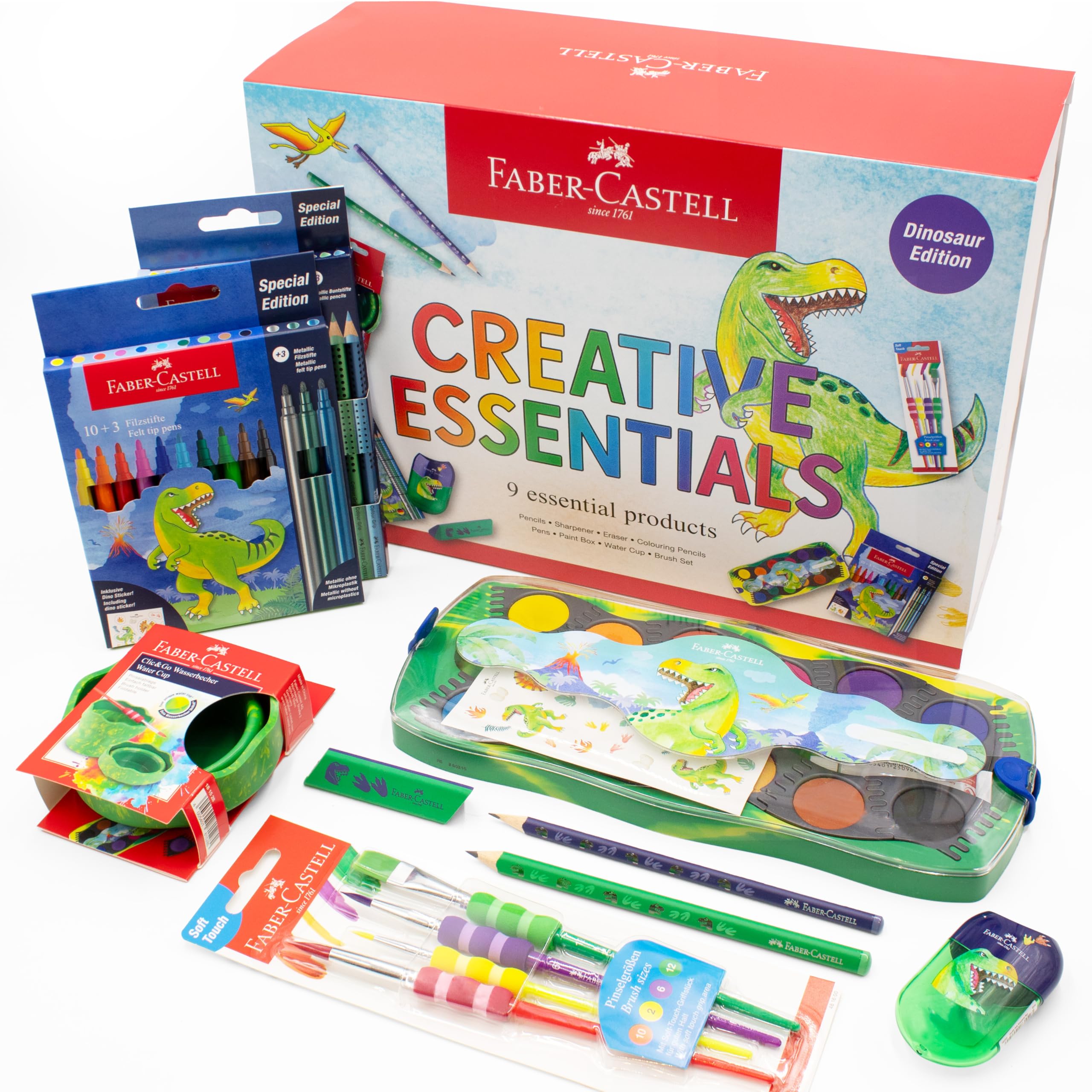Coffret cadeau Faber-Castell dinosaure avec peintures aquarelles et crayons