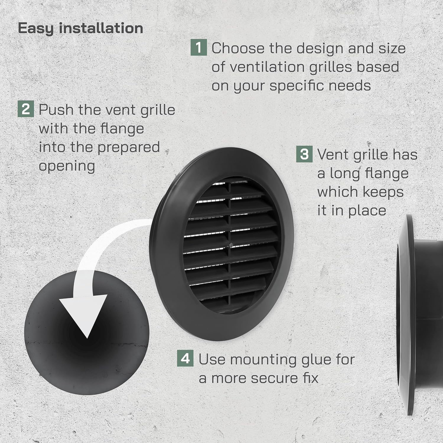 Vent Systems 2.75" Inch Pack of 5 Black Grille/Duct Door Air Register - Mini Circle - Ventilation Grille - Indoor Vent Grates - Bathroom, Cabinet, Garage Through The Door Vent Cover