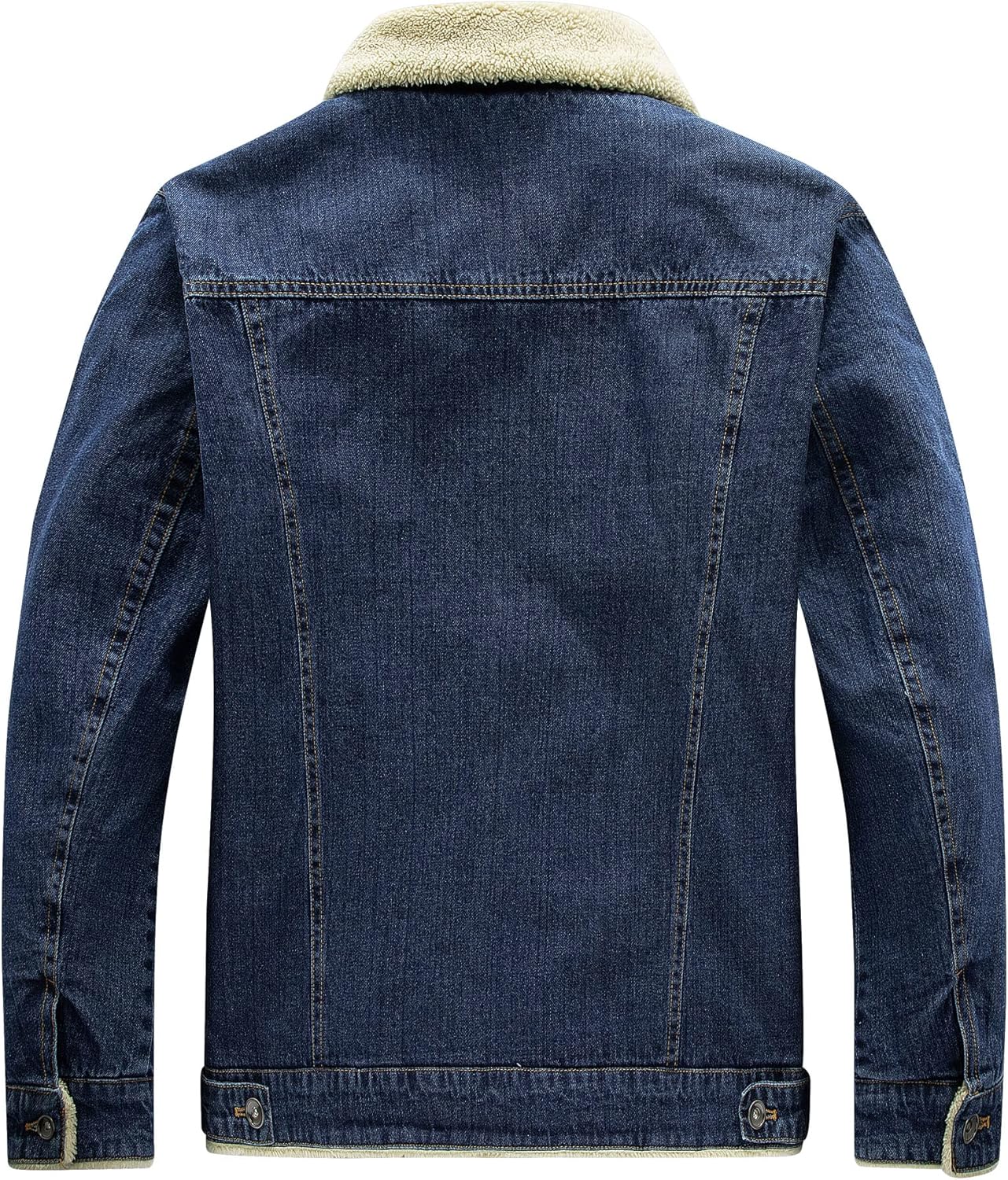 HOW'ON Men's Plus Cotton Warm Fur Collar Sherpa Lined Denim Jacket Button Down Classy Casual Quilted Jeans Coats Outwear - Image 2