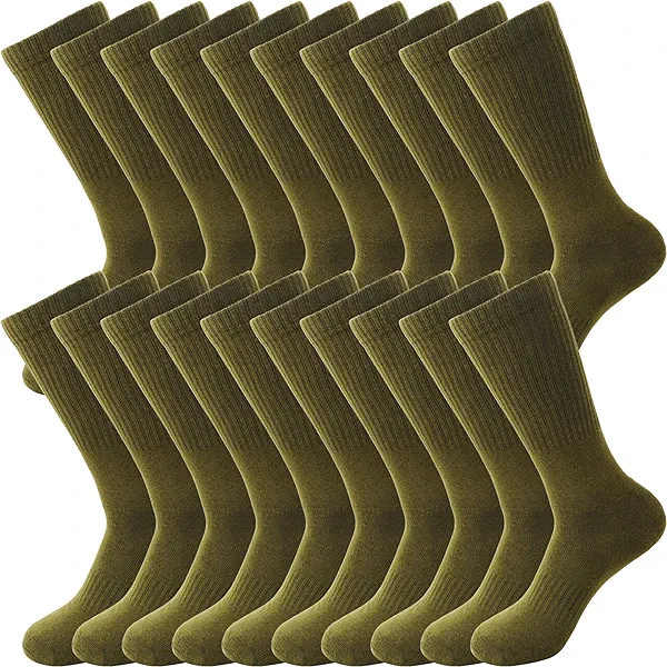 10 Pairs Men Military Socks Army Socks Green Crew Boot Sock Warm Sock for Soldiers Policemen Firefighter Working Sports
