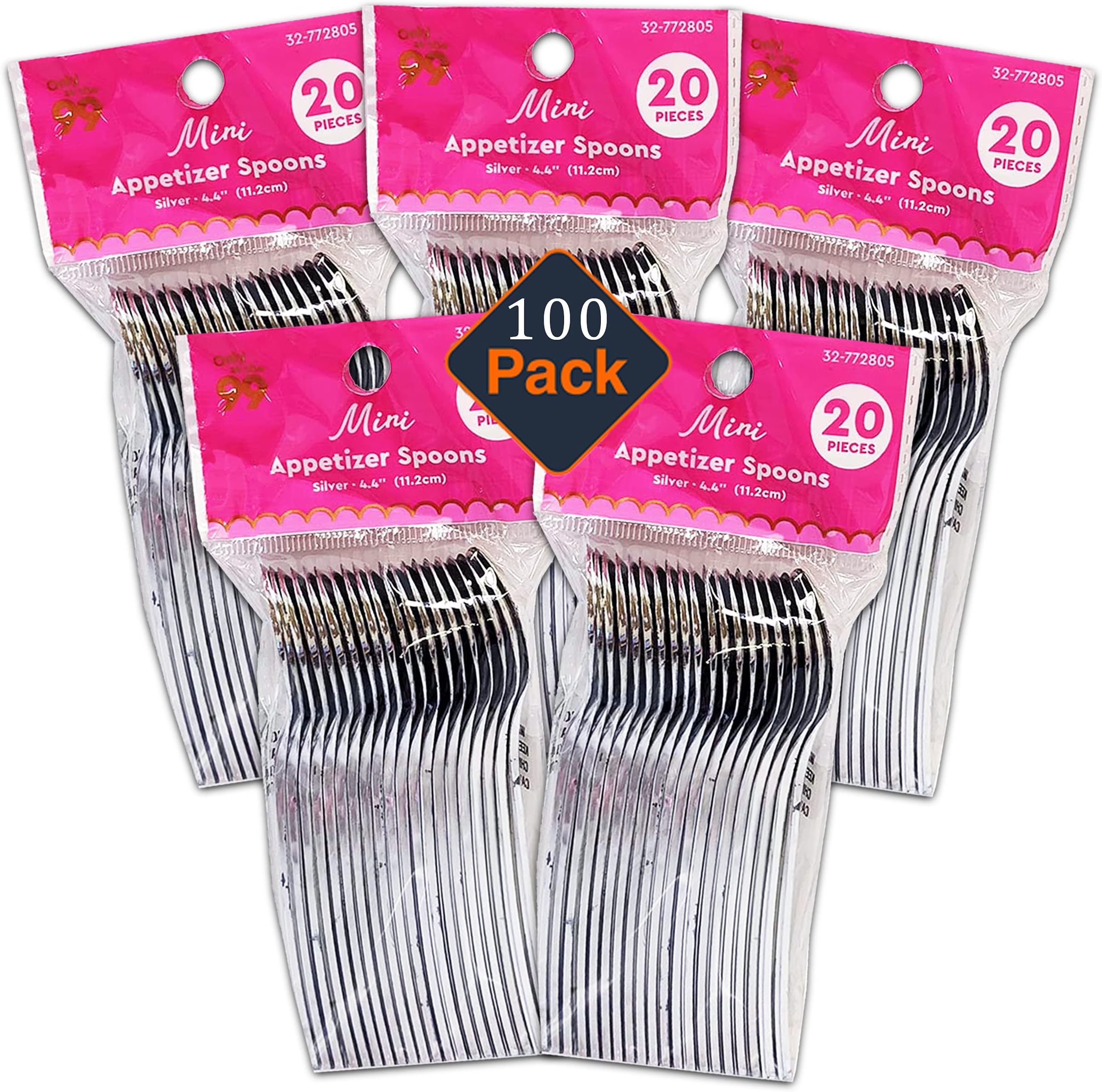 Crenstone Appetizer ForksSpoons Value Pack - 100 Silver Mini Spoons for s (Disposable)