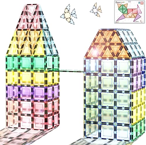 PicassoTiles Juego de 36 piezas de bloques de construcción magnética de construcción magnética cuadrados, triangulares, kit de juguete que chispa