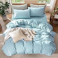 Vista 185 de MooMee Juego de funda de edredón 100% algodón lavado con textura tipo lino, transpirable, duradero, suave y cómodo