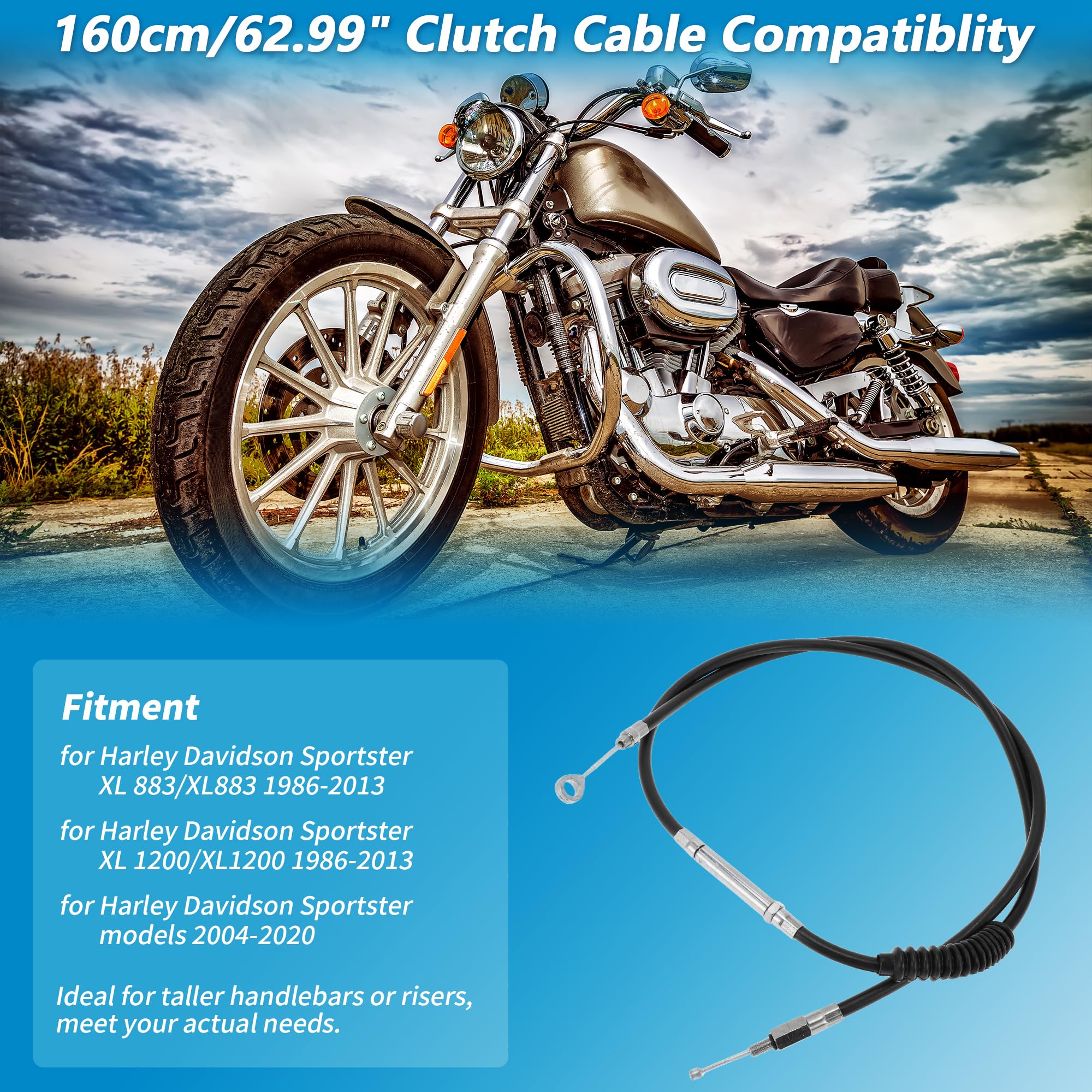 A ABSOPRO 160cm/62.99" Cable De Embrague Para Harley Davidson Sportster XL883 XL1200 XL 883 1200 1986-2013 Para Harley Sportster 2004-2020 Cable De Embrague Extendido Para Moto